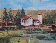 Hills White Farm, Painting, Oil on Wood Panel