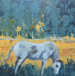 Horse in Blue, Painting, Oil on Wood Panel