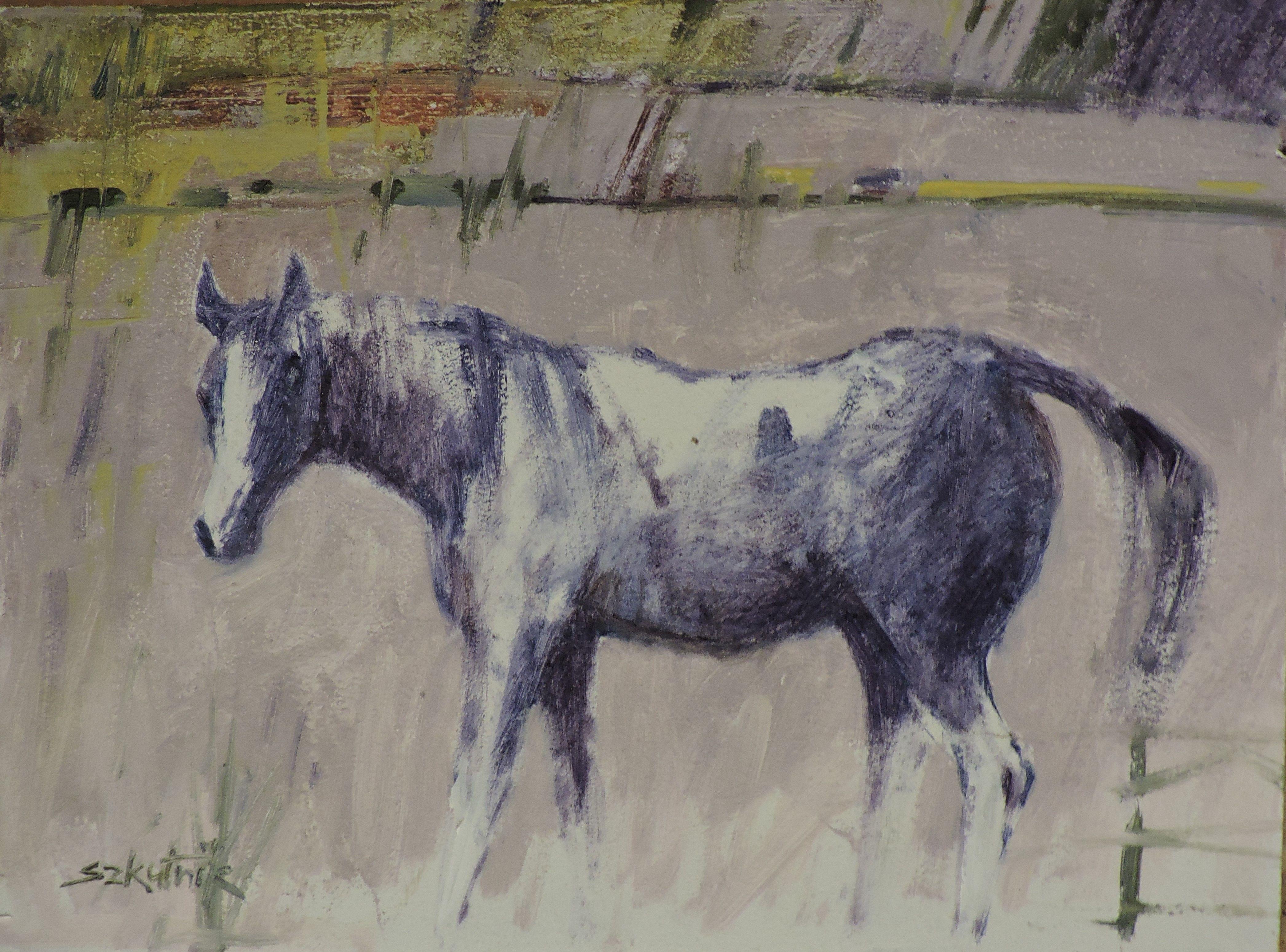 Schizzo di cavallo #7, Pittura, Olio su pannello di Wood - Painting di Richard Szkutnik