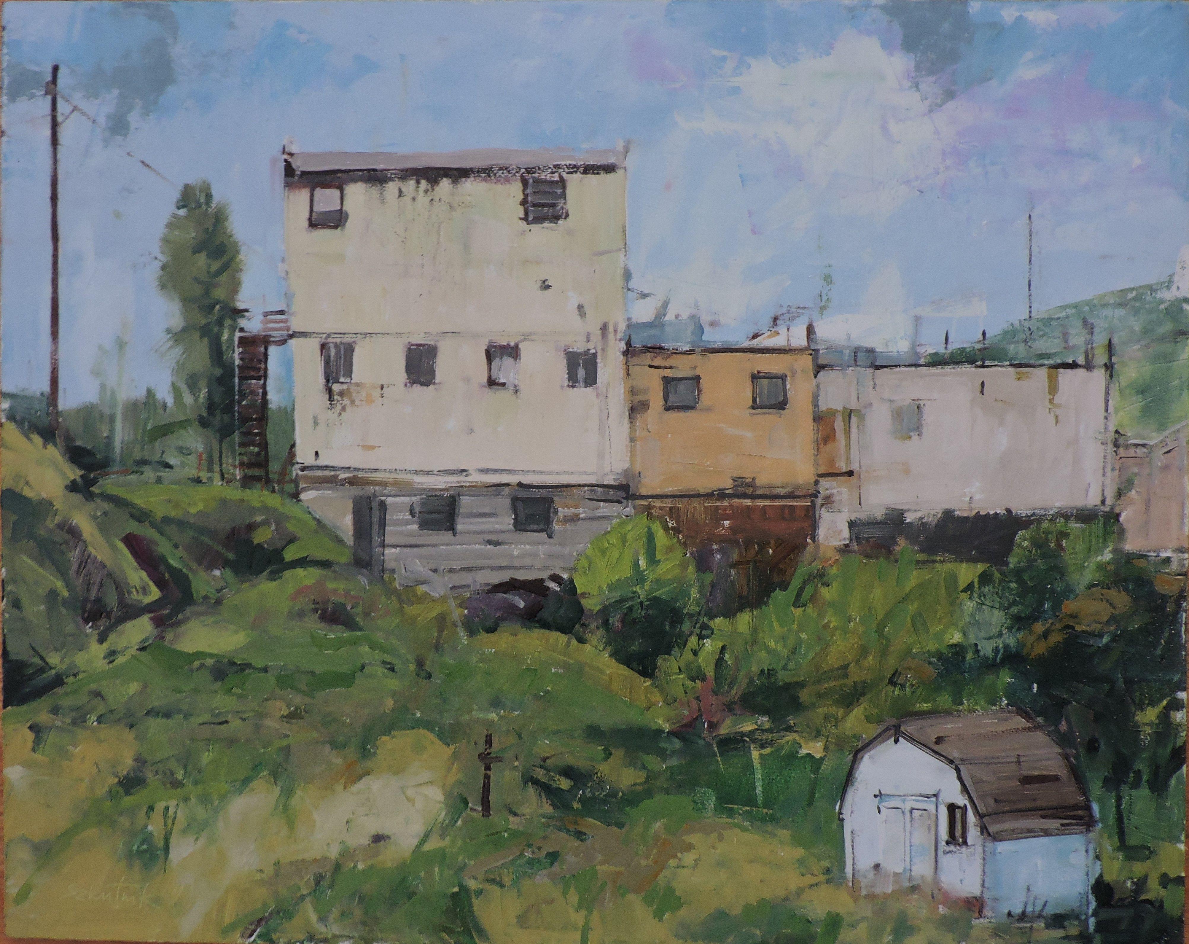 Hot Sulphur Springs, Pittura, Olio su pannello di Wood - Painting di Richard Szkutnik