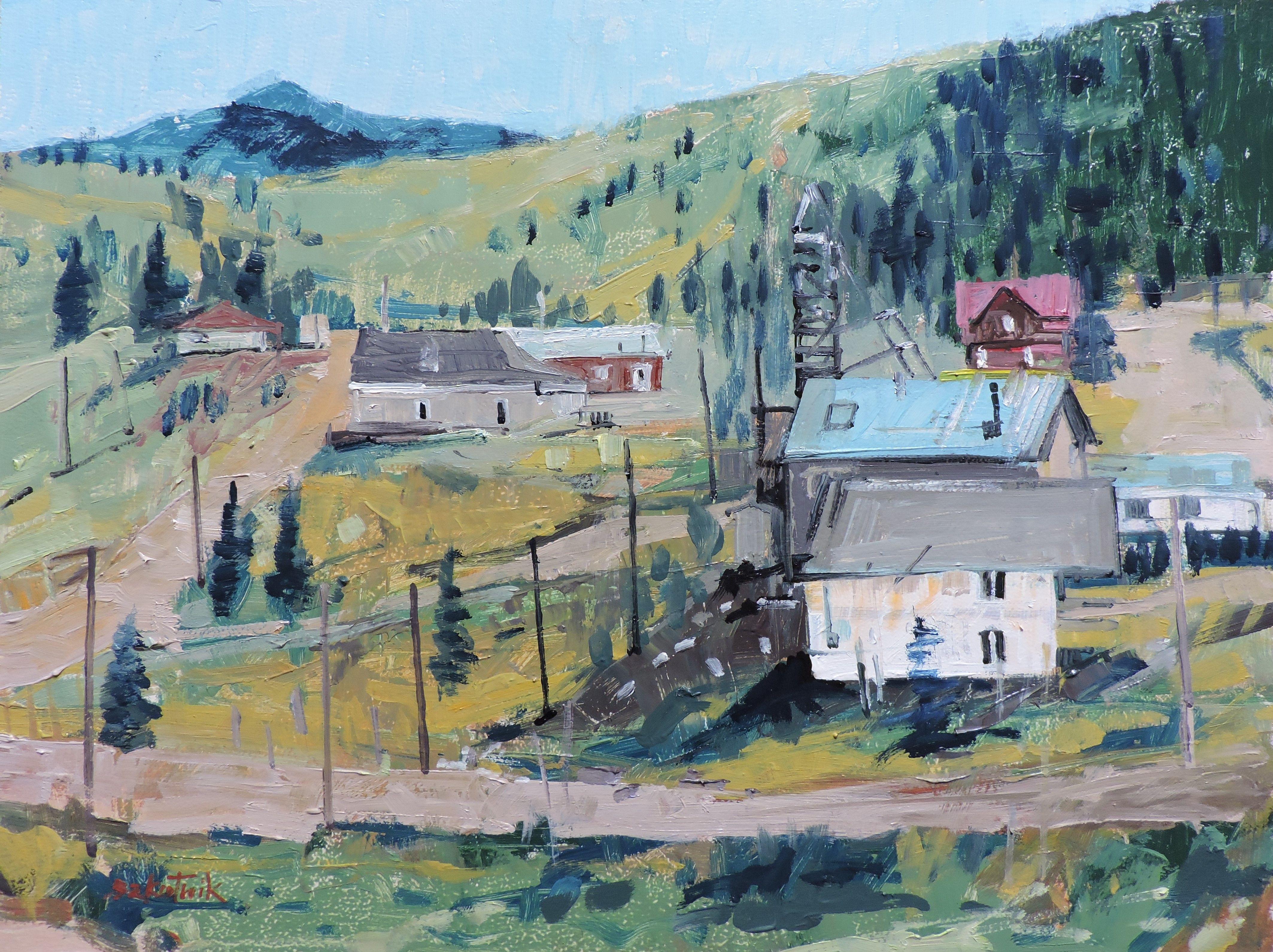 house on a hill painting