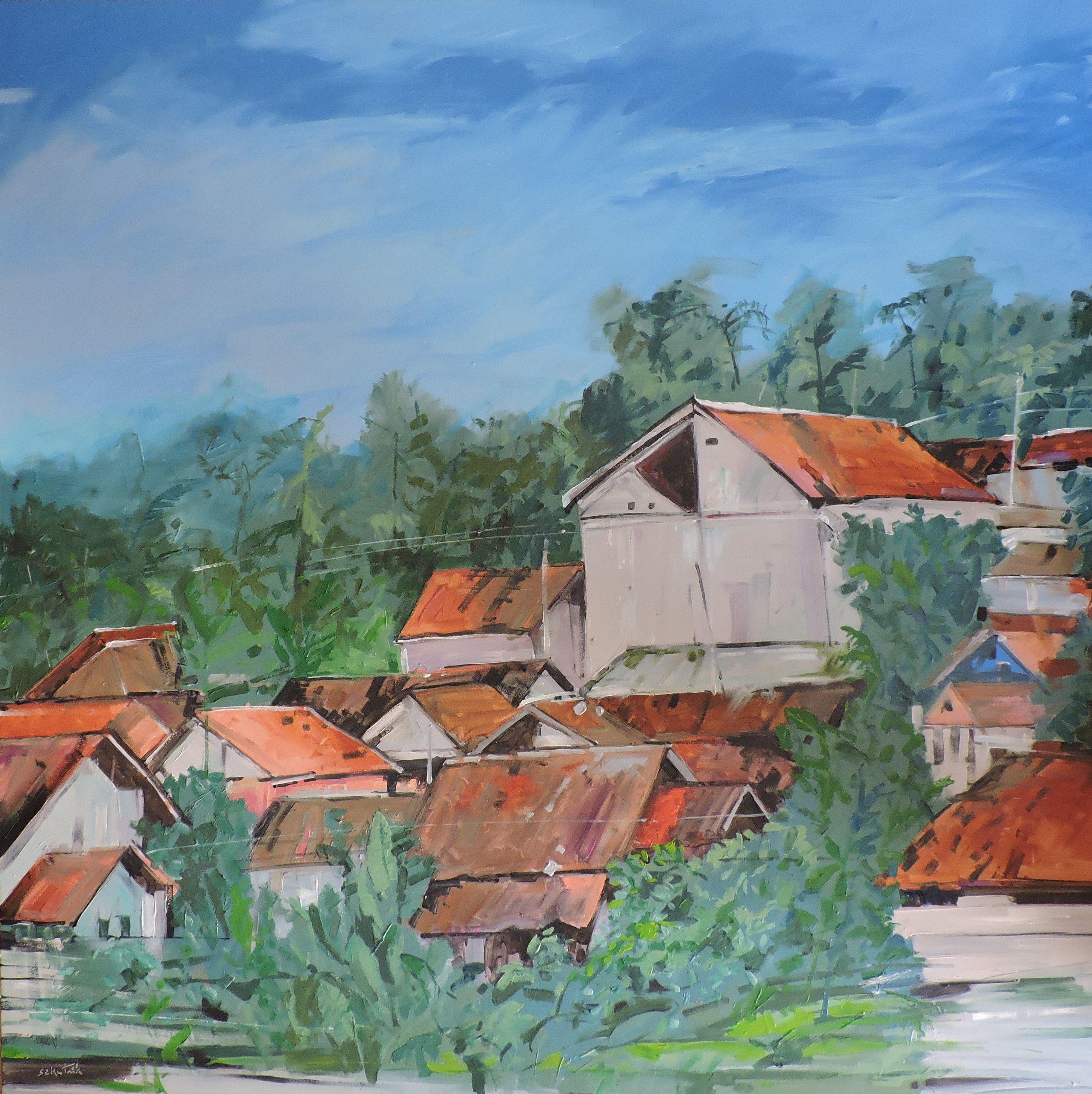 Indonesia village original oil on panel paint in contemporary impressionism style :: Painting :: Impressionist :: This piece comes with an official certificate of authenticity signed by the artist :: Ready to Hang: No :: Signed: Yes :: Signature