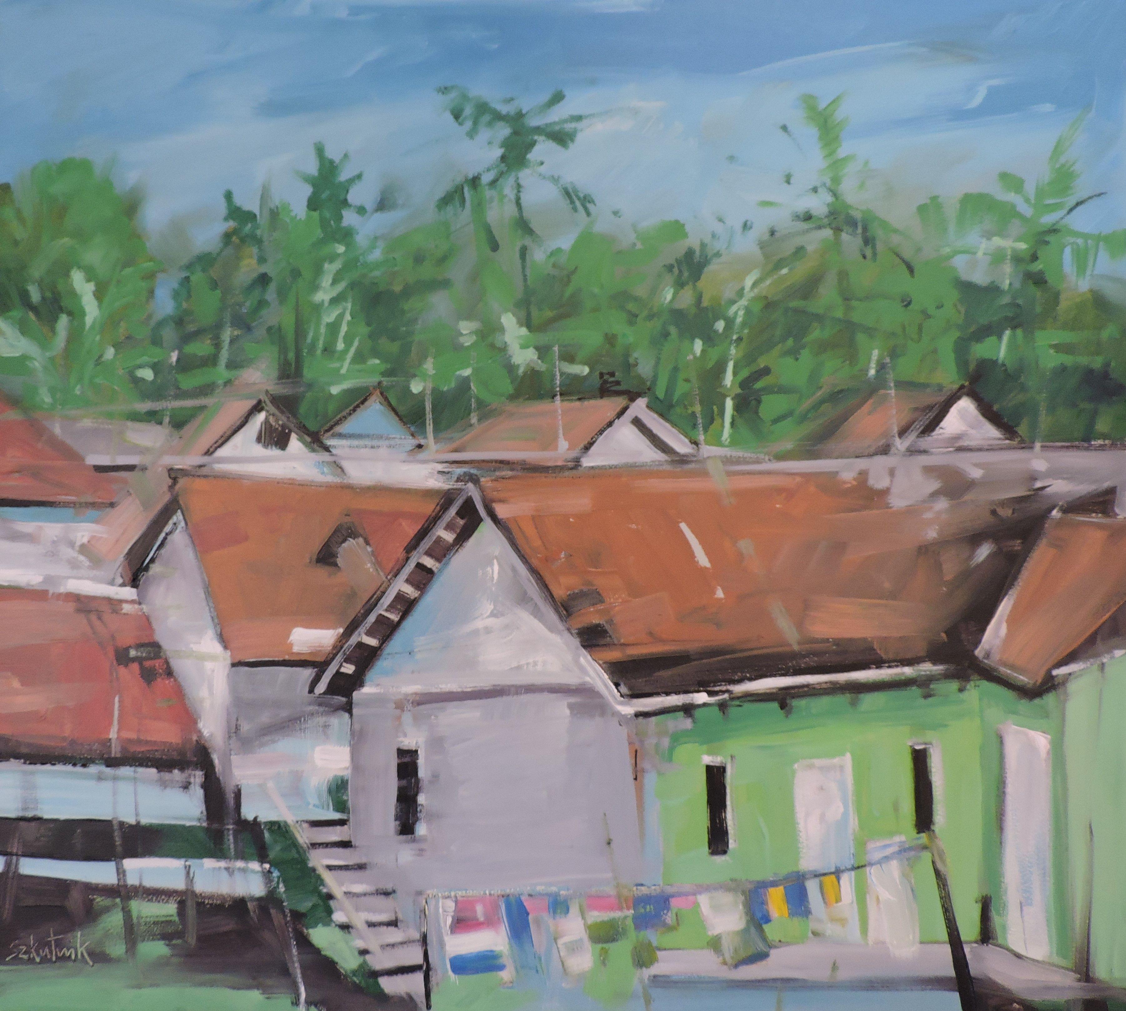 original oil on panel painting of the Indonesia village  :: Painting :: Impressionist :: This piece comes with an official certificate of authenticity signed by the artist :: Ready to Hang: No :: Signed: Yes :: Signature Location: front :: Wood
