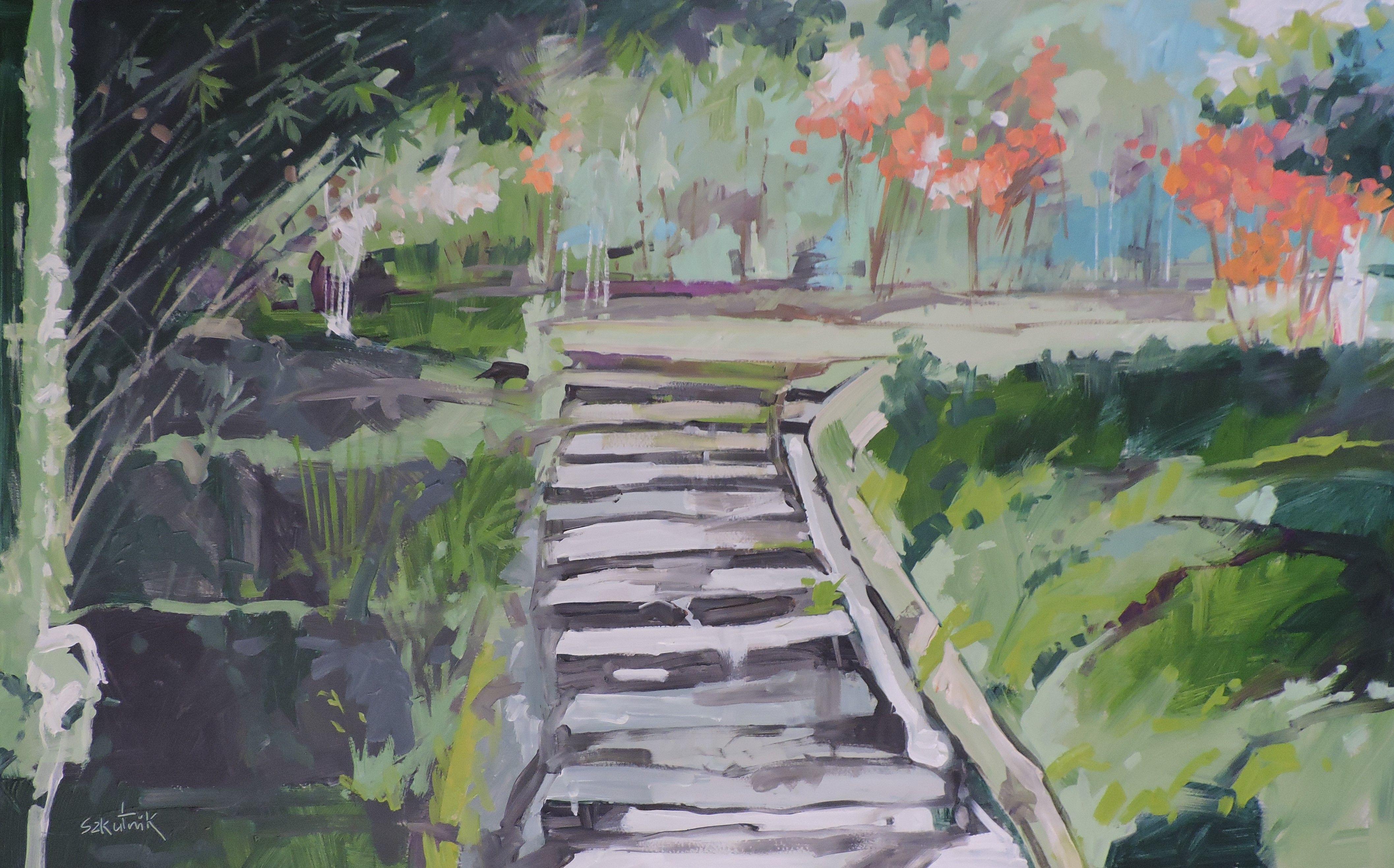 park entry original oil on panel :: Painting :: Impressionist :: This piece comes with an official certificate of authenticity signed by the artist :: Ready to Hang: No :: Signed: Yes :: Signature Location: front :: Wood Panel :: Landscape ::