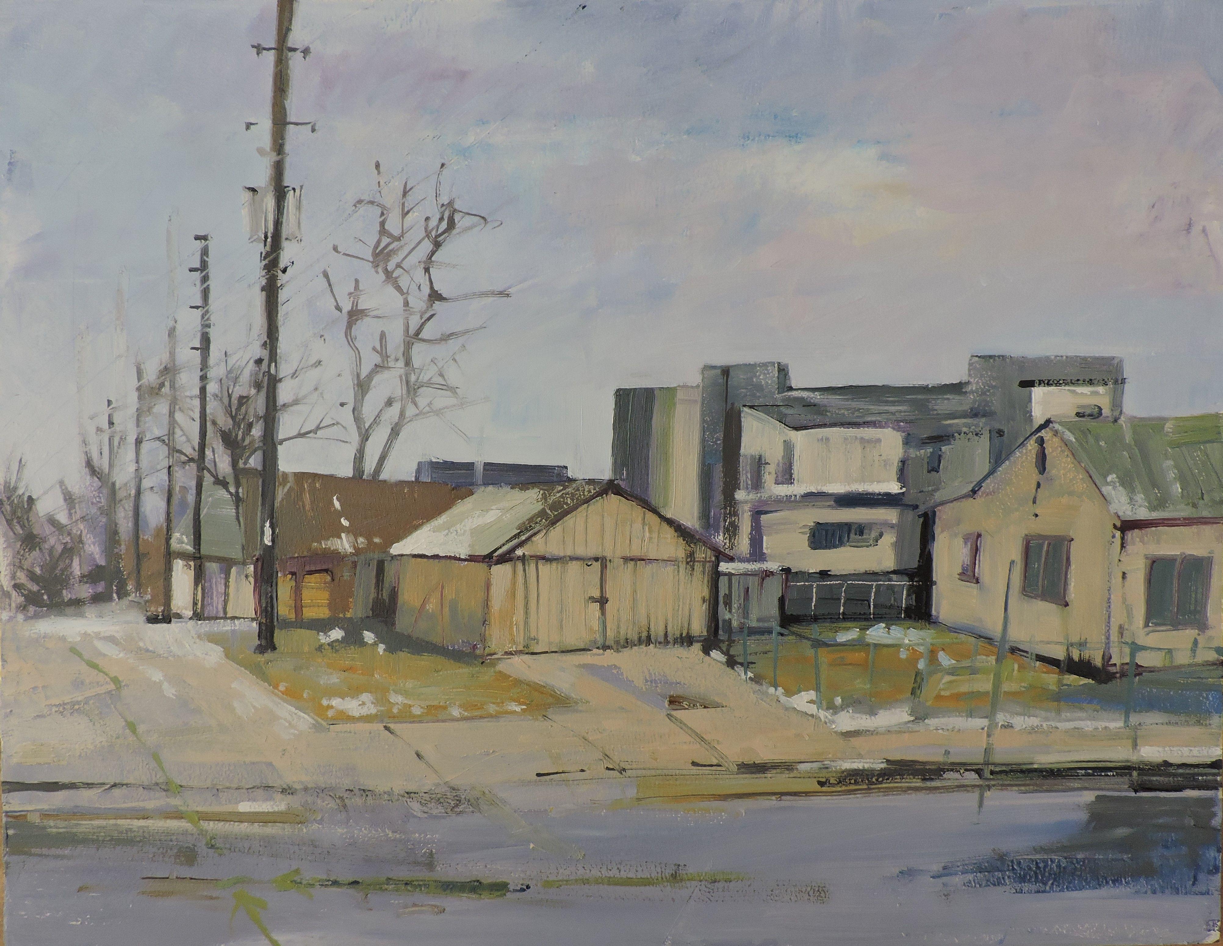 January Gry Day, Pittura, Olio su pannello di Wood - Painting di Richard Szkutnik