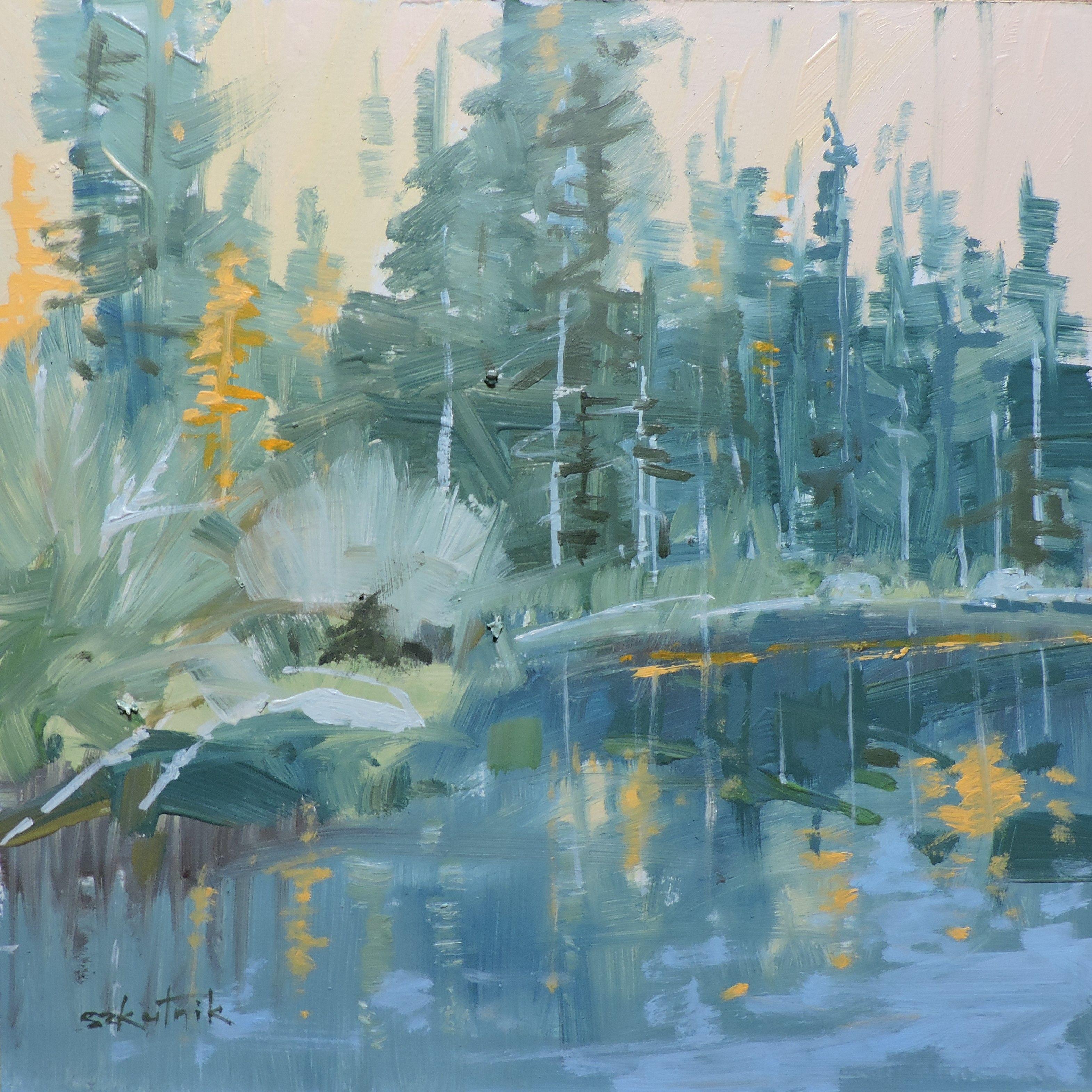 Riflesso del lago, Pittura, Olio su pannello di Wood - Painting di Richard Szkutnik