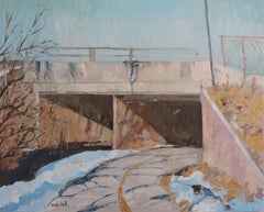 Lehow Ave Bridge, Painting, Oil on Wood Panel