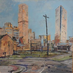 Lincoln St & 18th Ave, Painting, Oil on Wood Panel