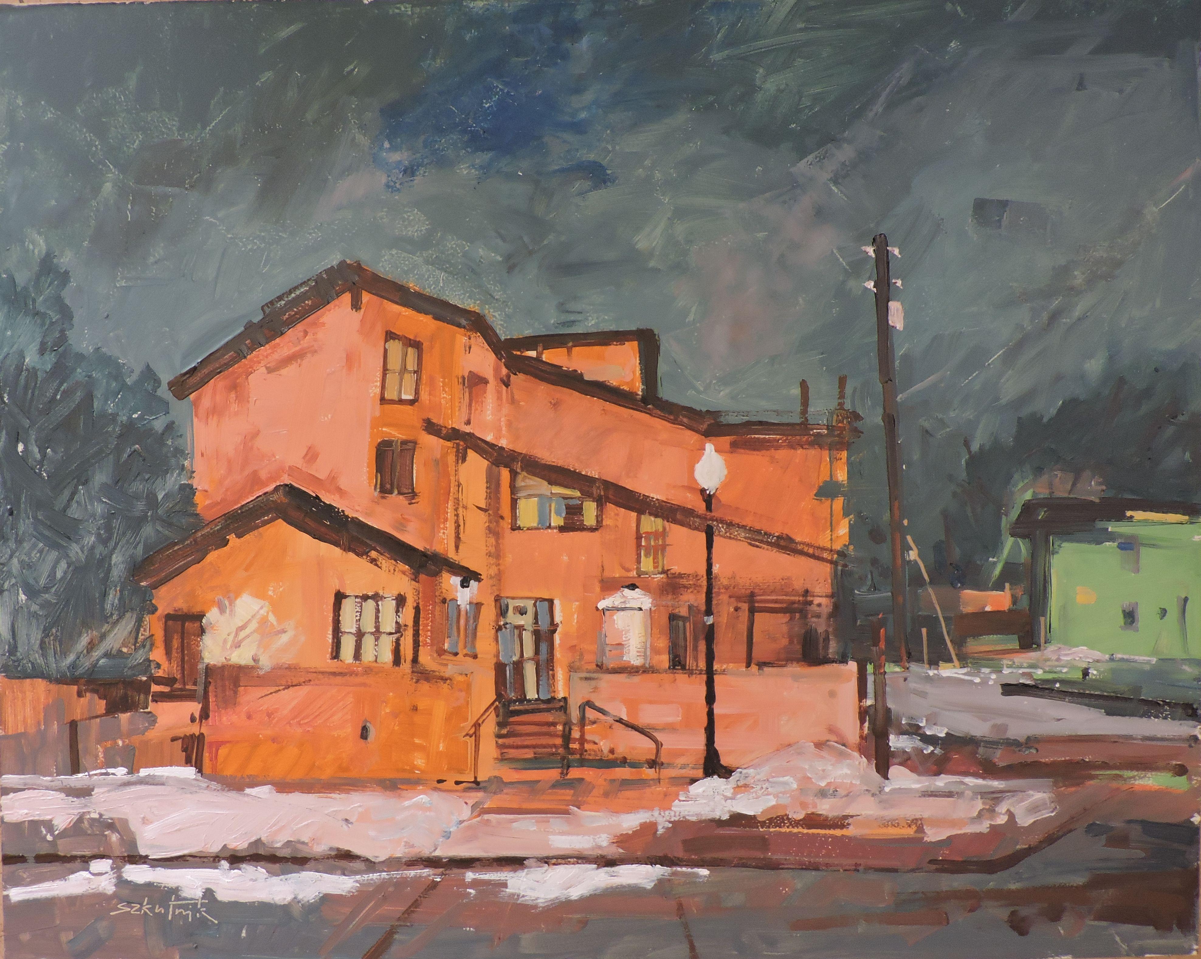 Littleton #4, Pittura, Olio su pannello di Wood - Painting di Richard Szkutnik