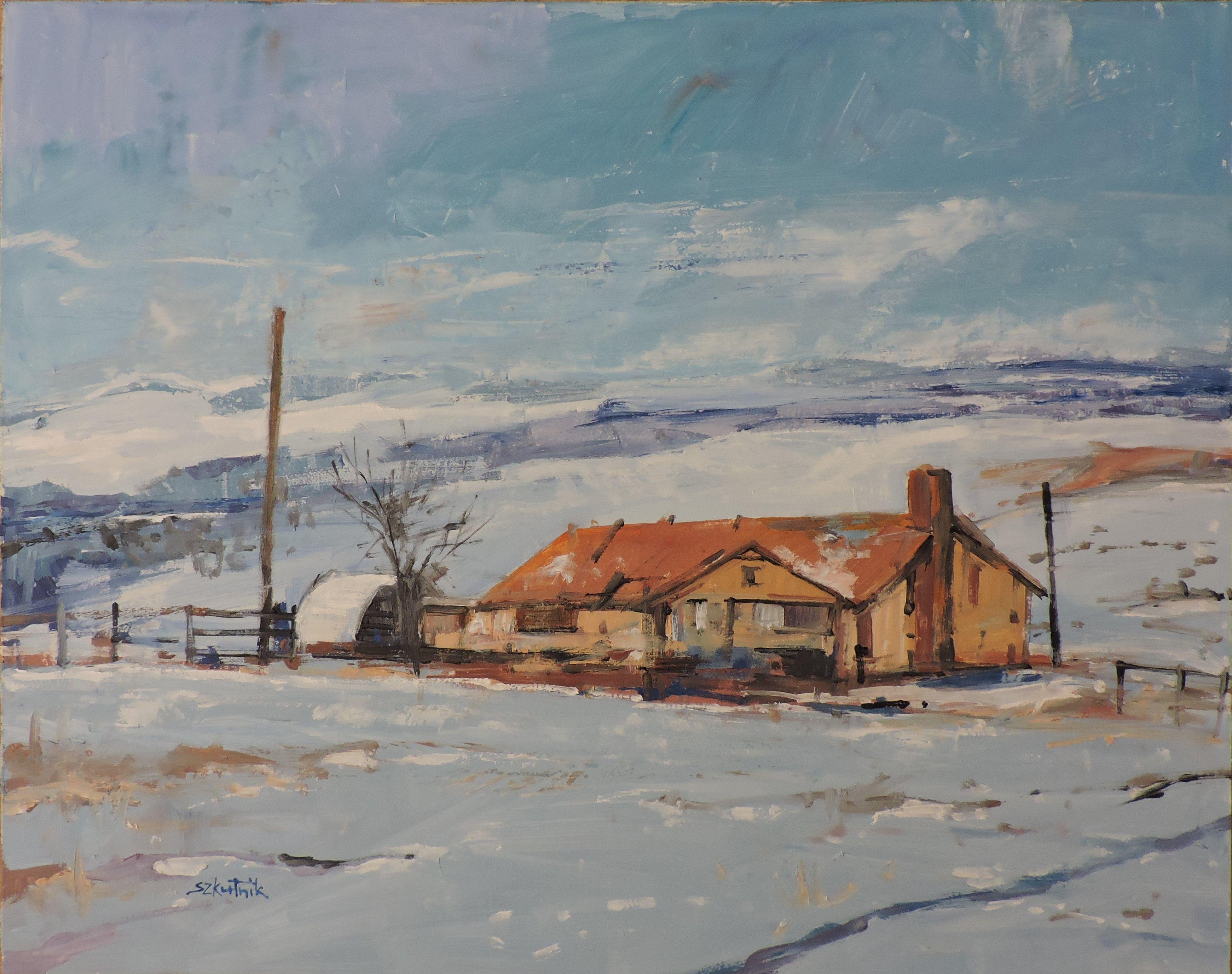 Louviers, Pittura, Olio su pannello di Wood - Painting di Richard Szkutnik