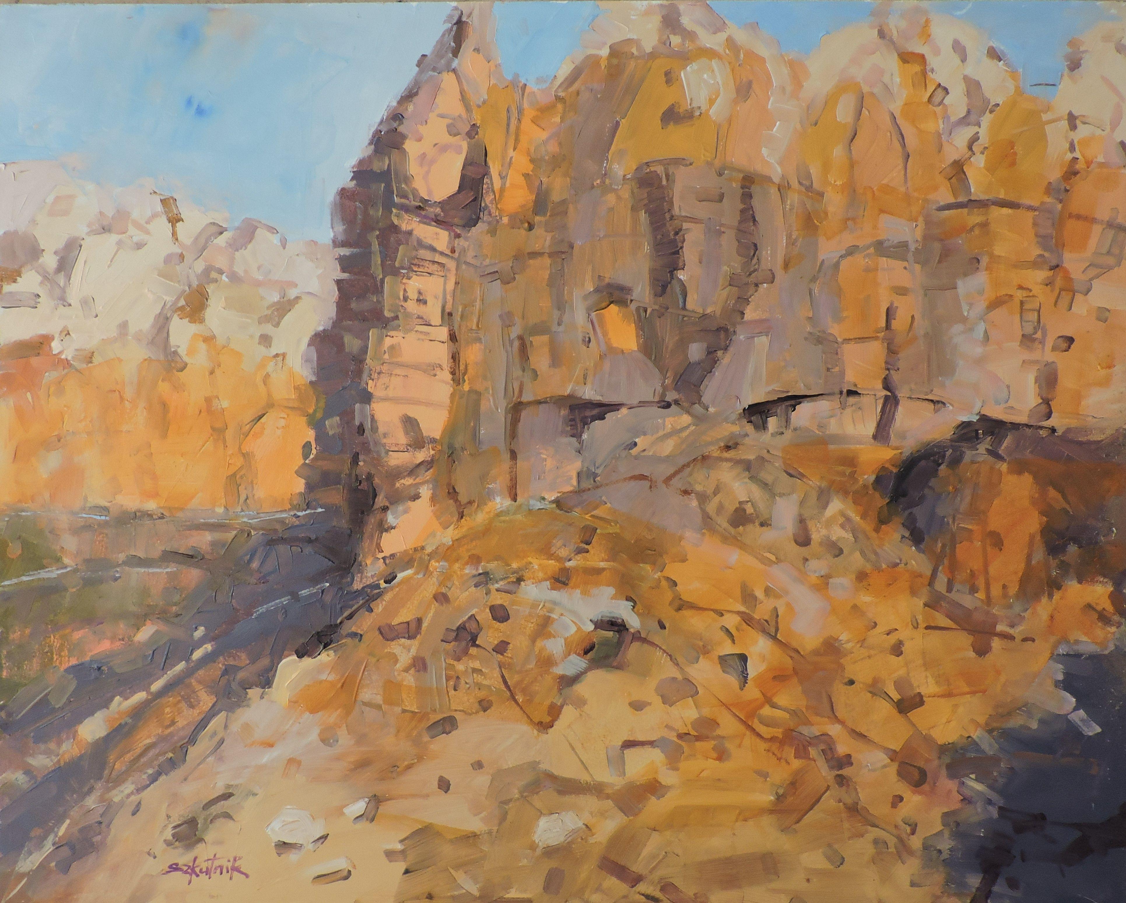 Morning at Ghost Ranch, Gemälde, Öl auf Holzplatte