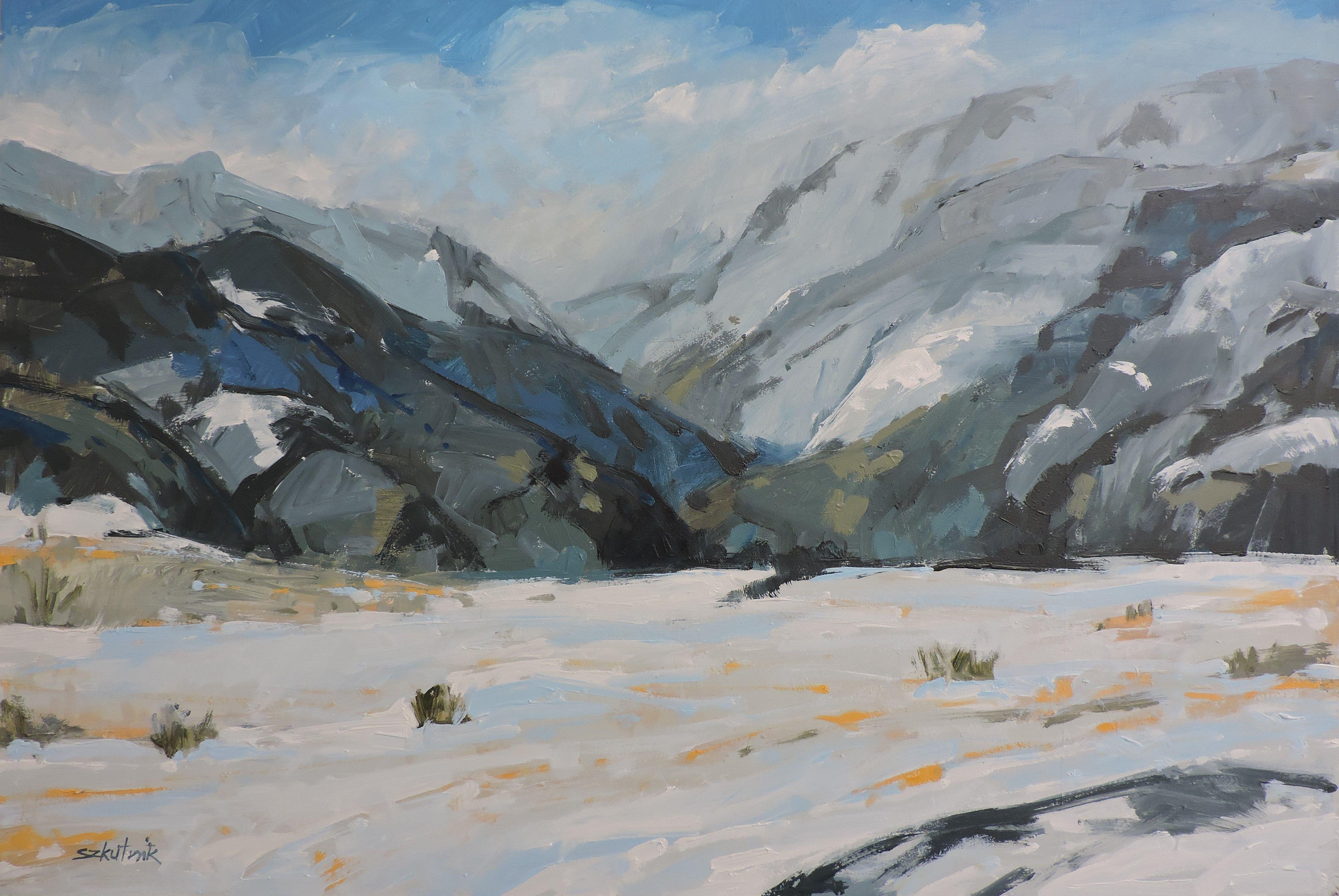 Landscape Painting di Richard Szkutnik - Tempesta mattutina, Pittura, Olio su pannello di Wood