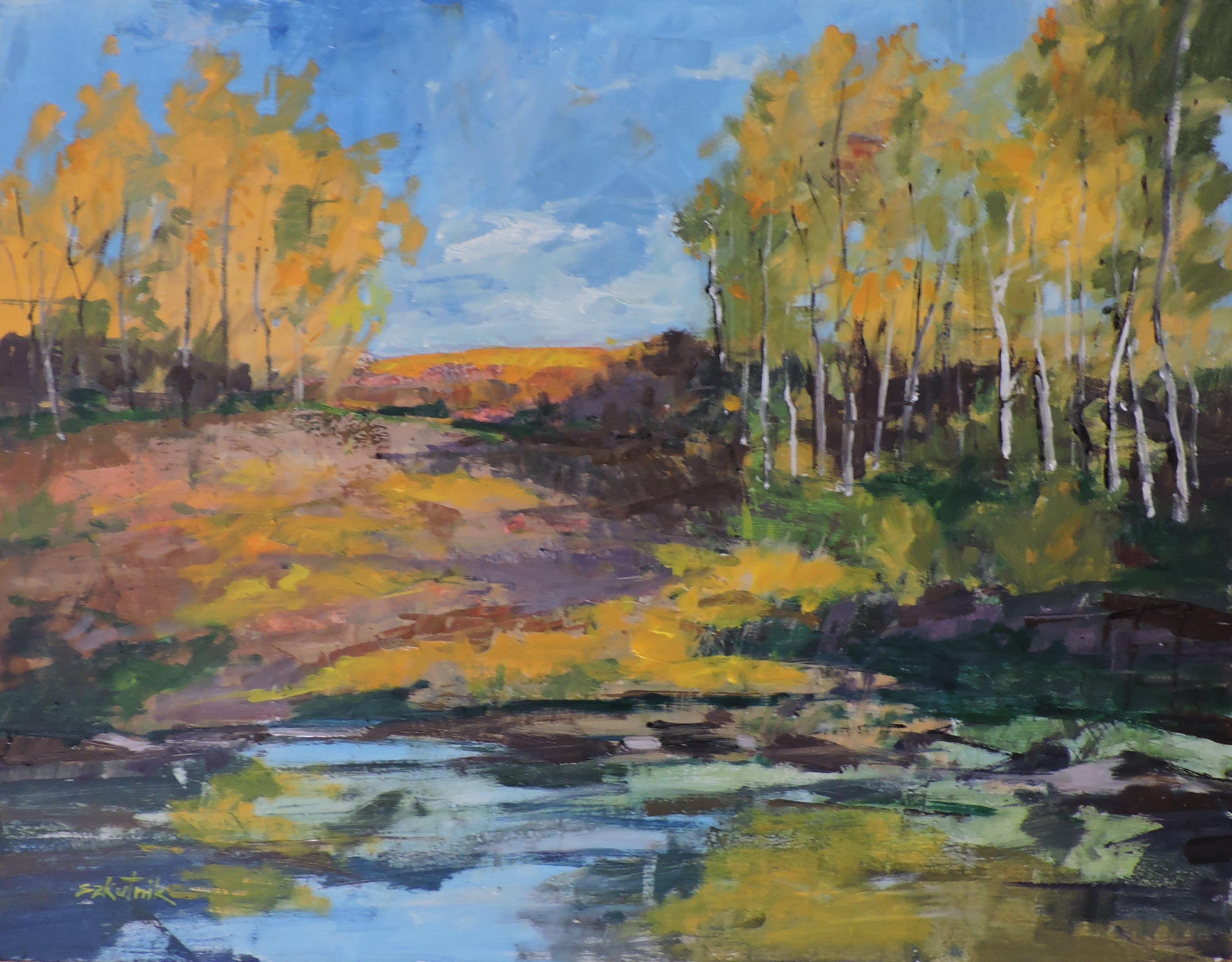 original oil on panel paint at muddy pass lake location :: Painting :: Impressionist :: This piece comes with an official certificate of authenticity signed by the artist :: Ready to Hang: No :: Signed: Yes :: Signature Location: front :: Wood Panel