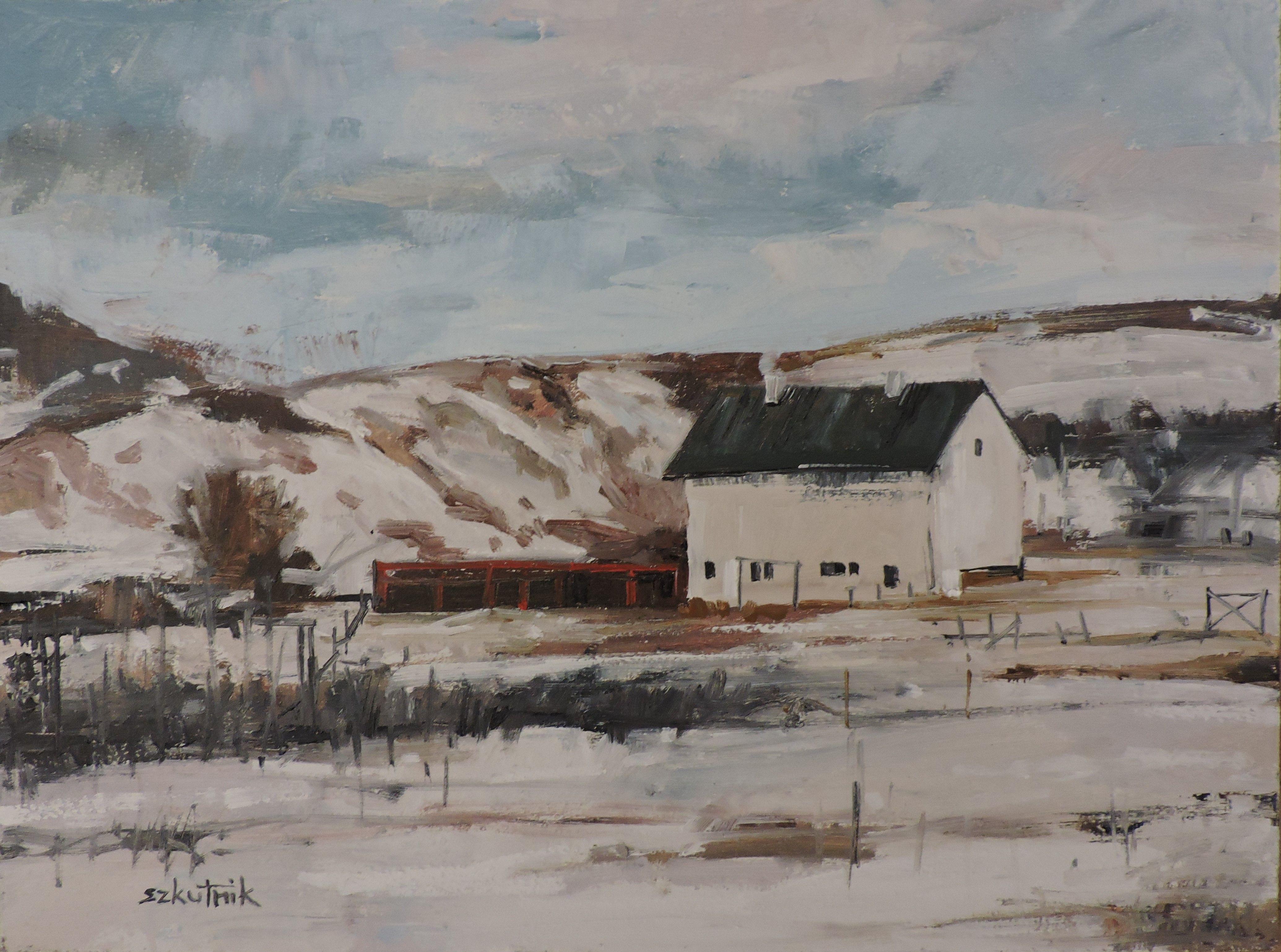 original en plein air winter farm landscape paint in contemporary impressionism style :: Painting :: Impressionist :: This piece comes with an official certificate of authenticity signed by the artist :: Ready to Hang: No :: Signed: Yes :: Signature