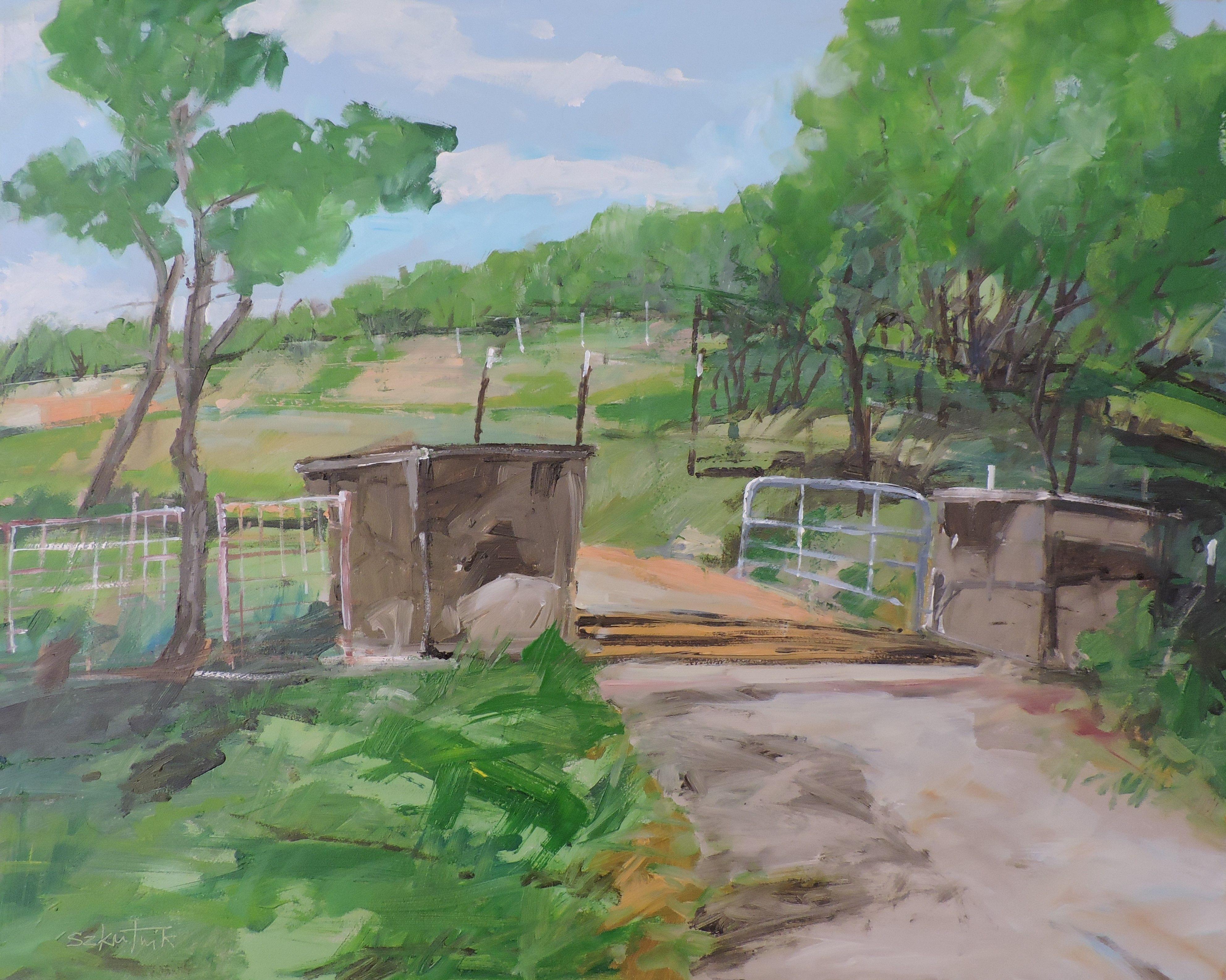 Puerta Abierta, Pintura, Óleo sobre panel de madera - Painting de Richard Szkutnik