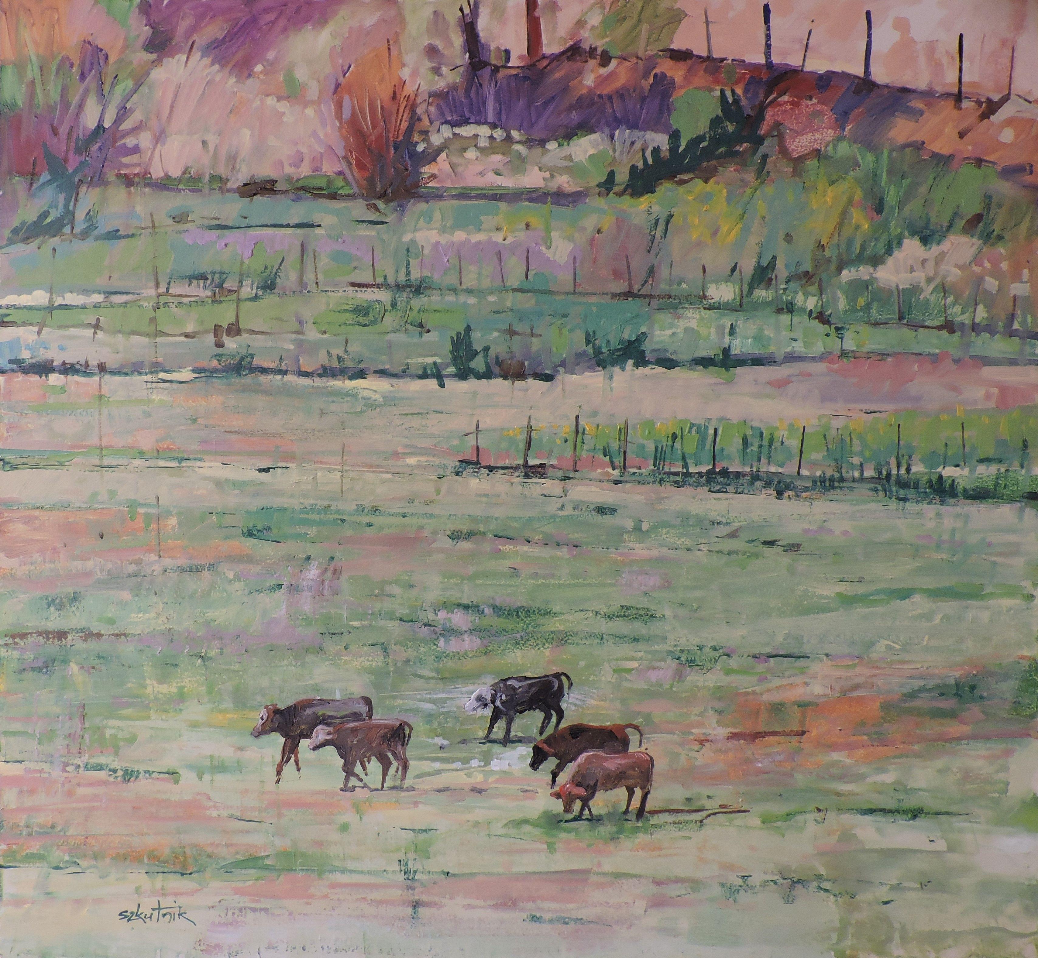Pascolo, Pittura, Olio su pannello di Wood - Painting di Richard Szkutnik