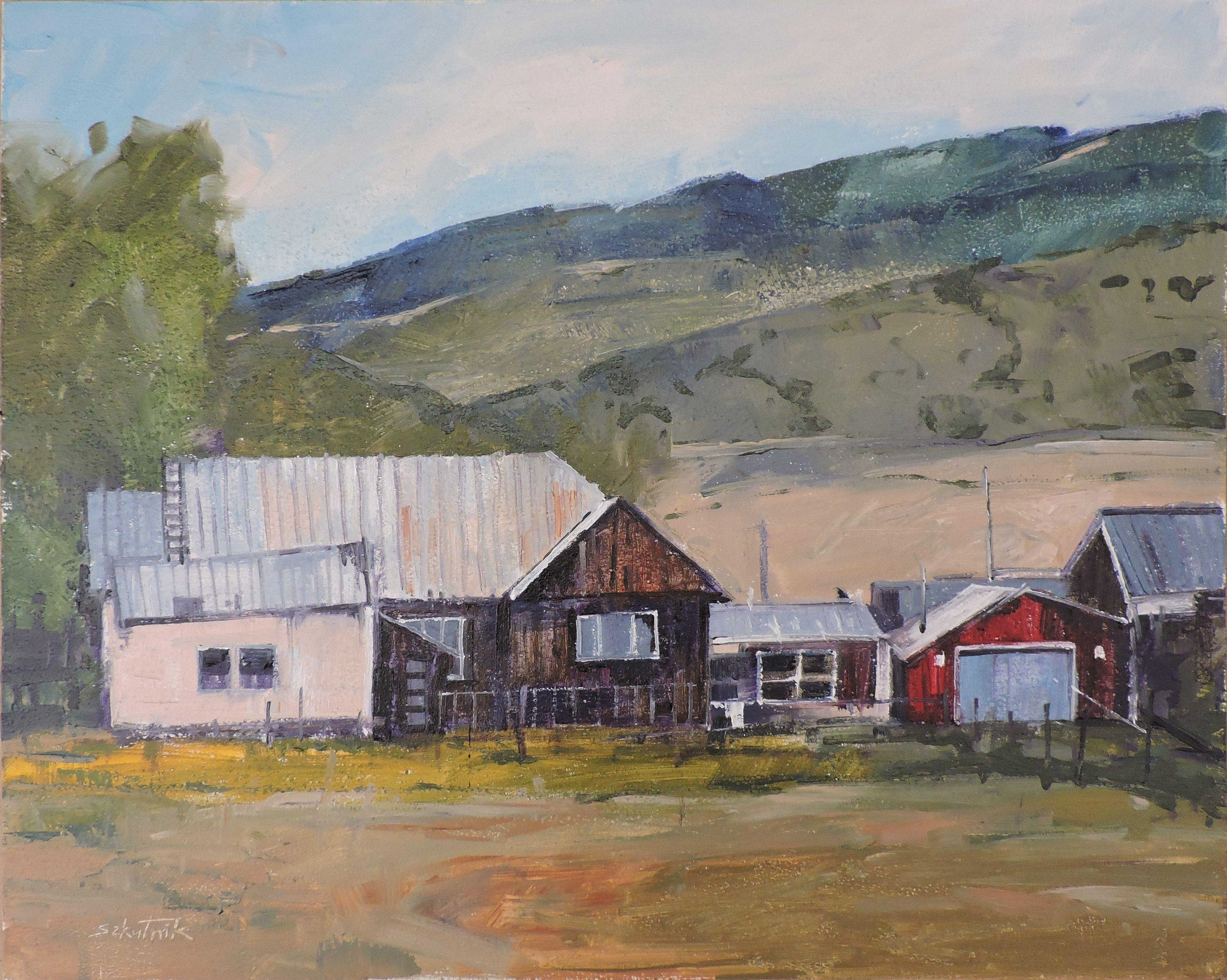 Phippsburg, Pittura, Olio su pannello di Wood - Painting di Richard Szkutnik
