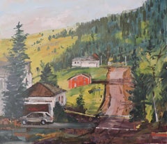 Red Building, Painting, Oil on Wood Panel