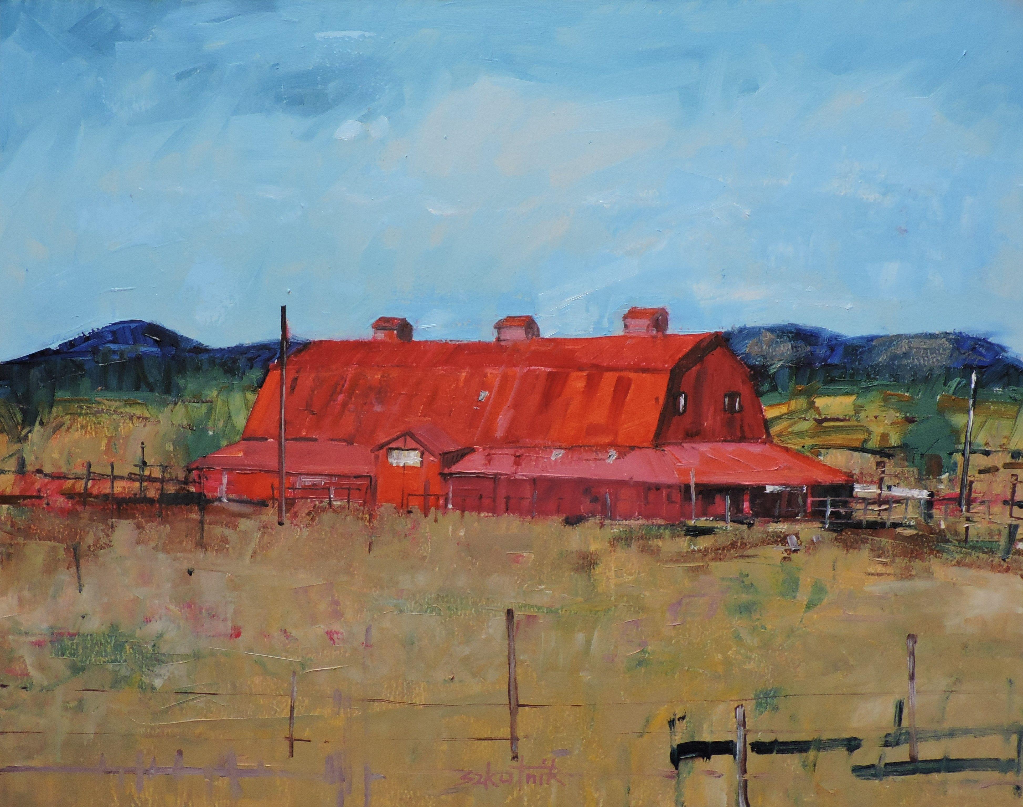 Rosso, Pittura, Olio su pannello di Wood - Painting di Richard Szkutnik