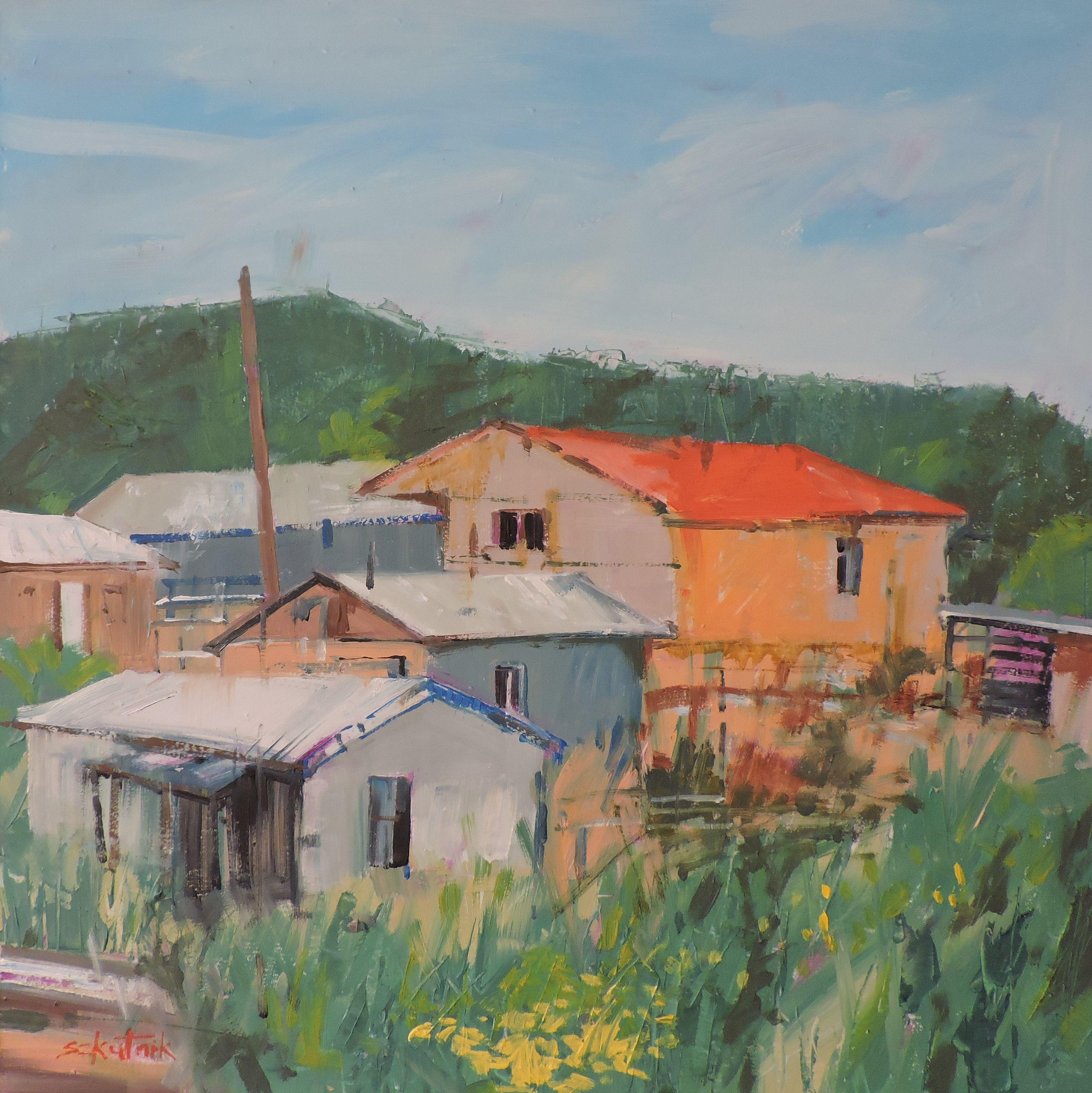 Rio Del Pueblo, Pittura, Olio su pannello di Wood - Painting di Richard Szkutnik