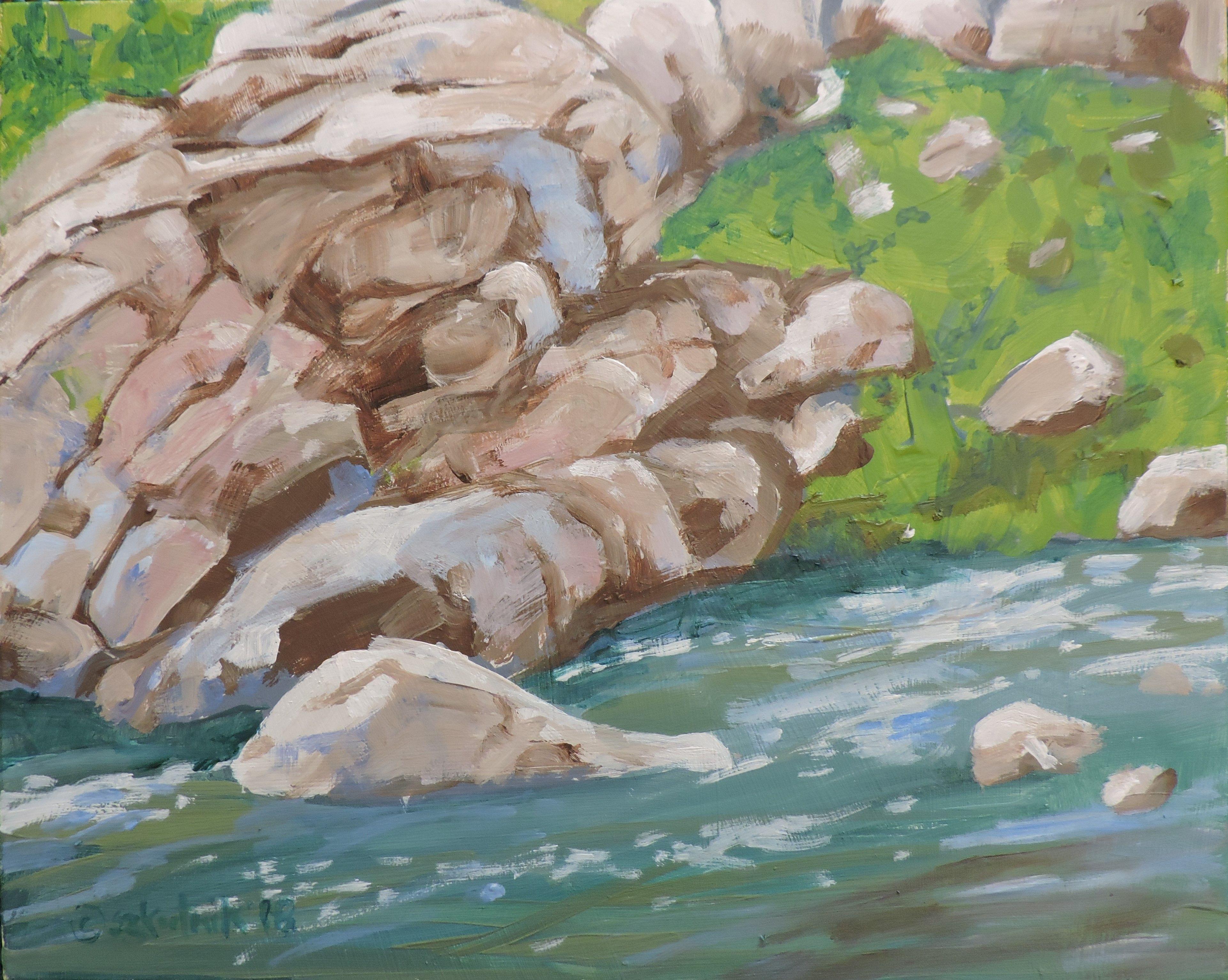 Riverside, Pittura, Olio su altro - Painting di Richard Szkutnik