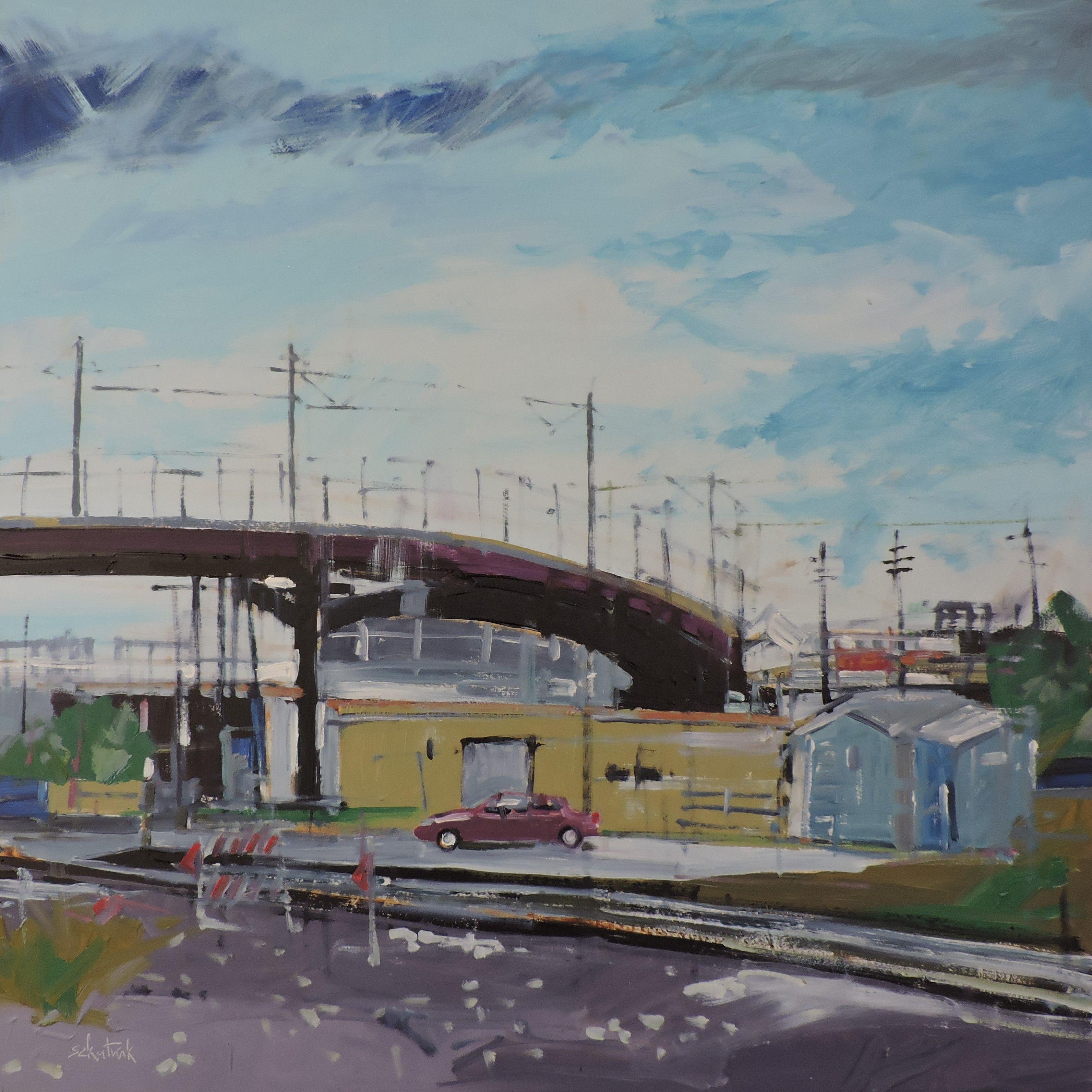 RTD Bridge, Peinture, Huile sur Autre - Painting de Richard Szkutnik