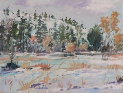 Snowfield, peinture, huile sur panneau de bois