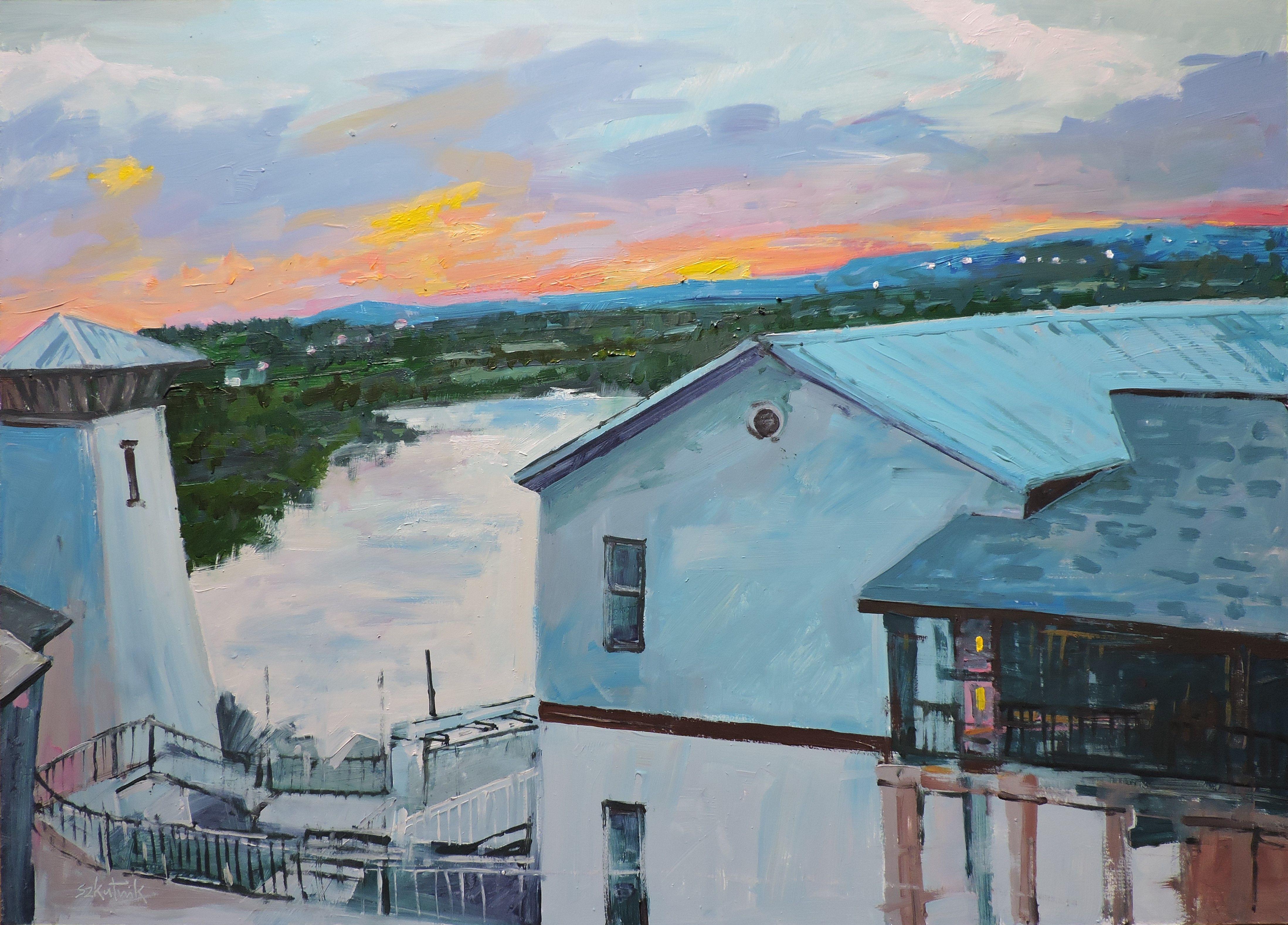 Tramonto, Pittura, Olio su pannello di Wood - Painting di Richard Szkutnik