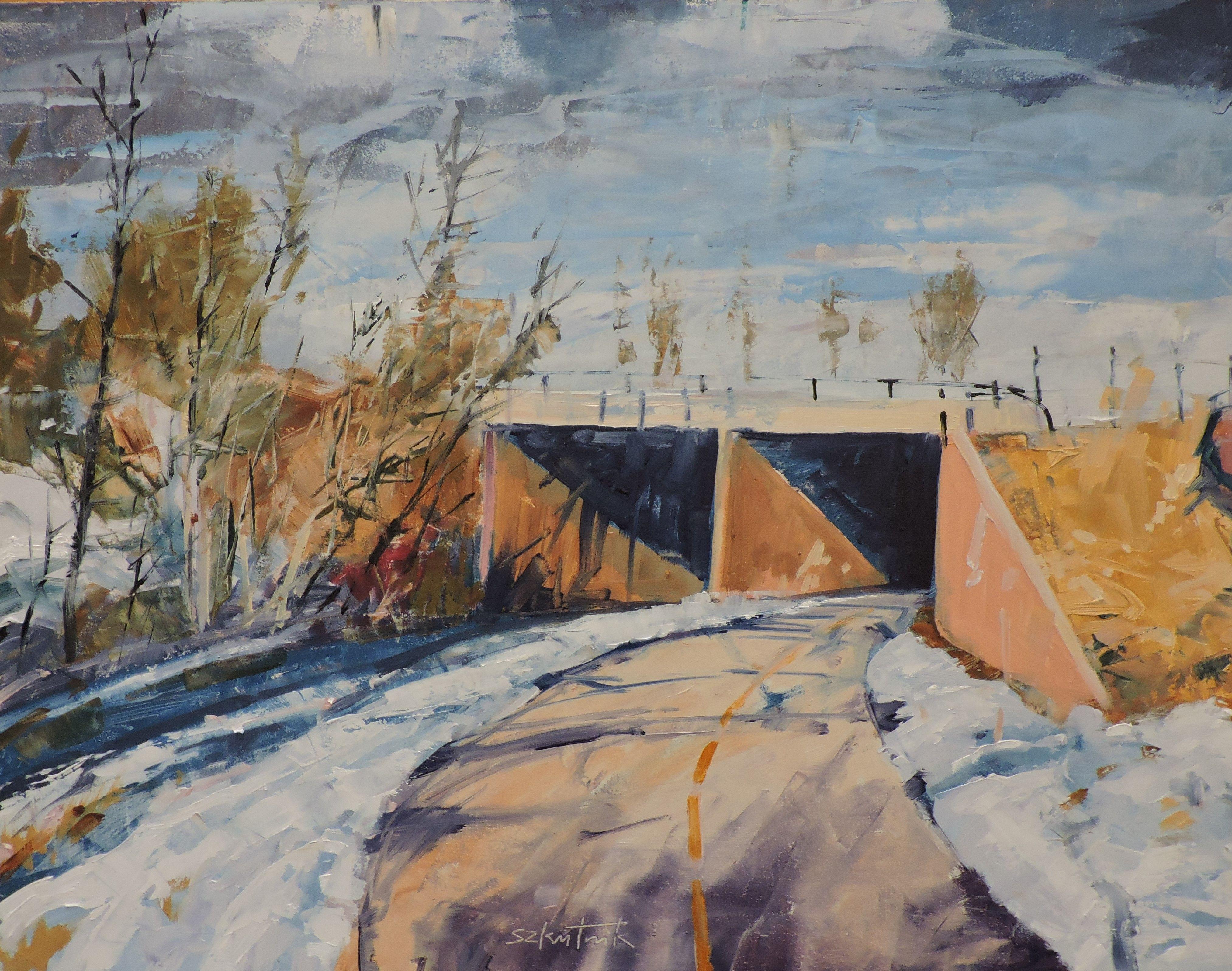 Sentiero dopo un giorno di neve, Pittura, Olio su pannello di Wood - Painting di Richard Szkutnik