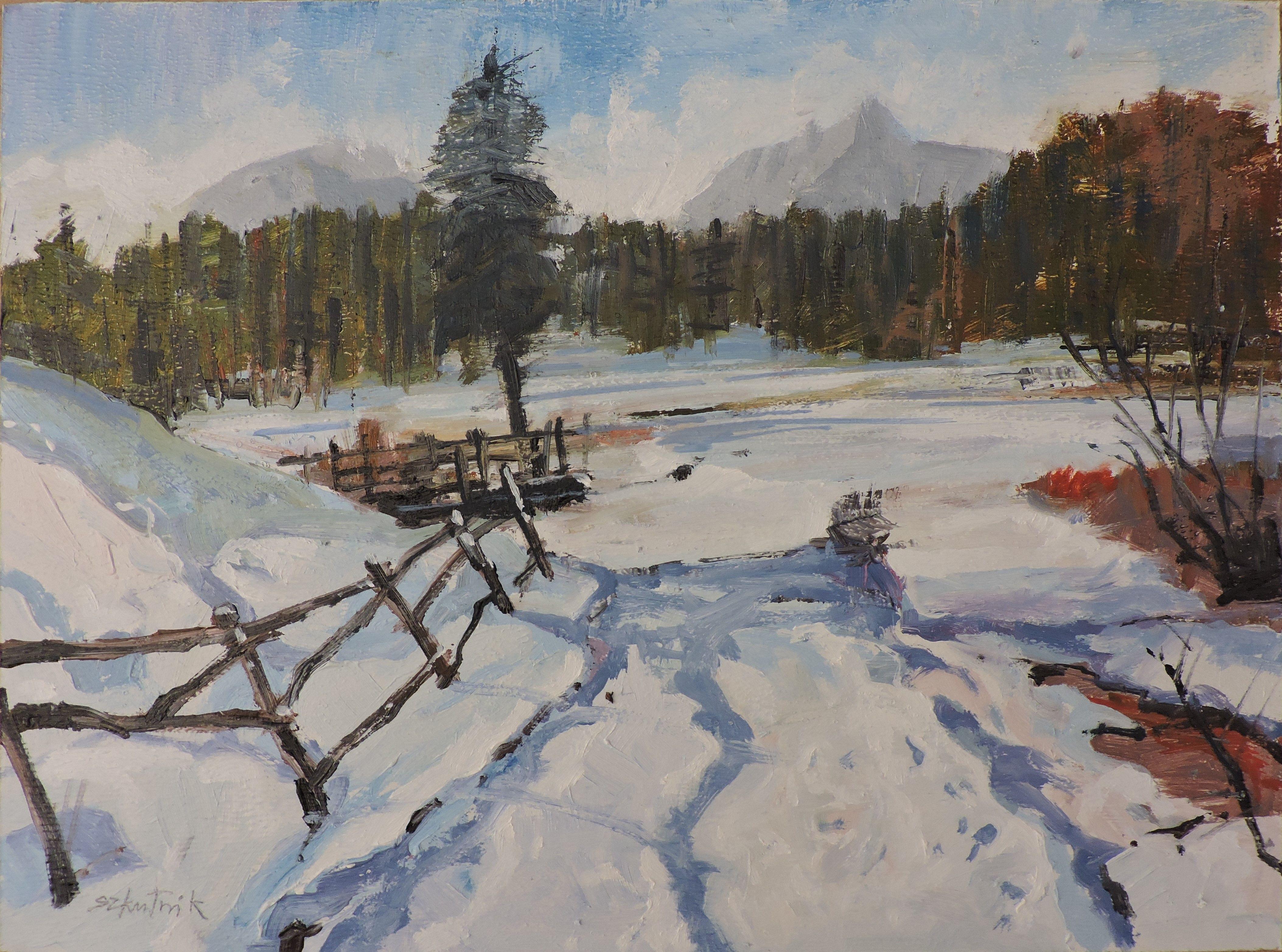 original winter landscape en plein oil on panel :: Painting :: Impressionist :: This piece comes with an official certificate of authenticity signed by the artist :: Ready to Hang: No :: Signed: Yes :: Signature Location: front :: Wood Panel ::