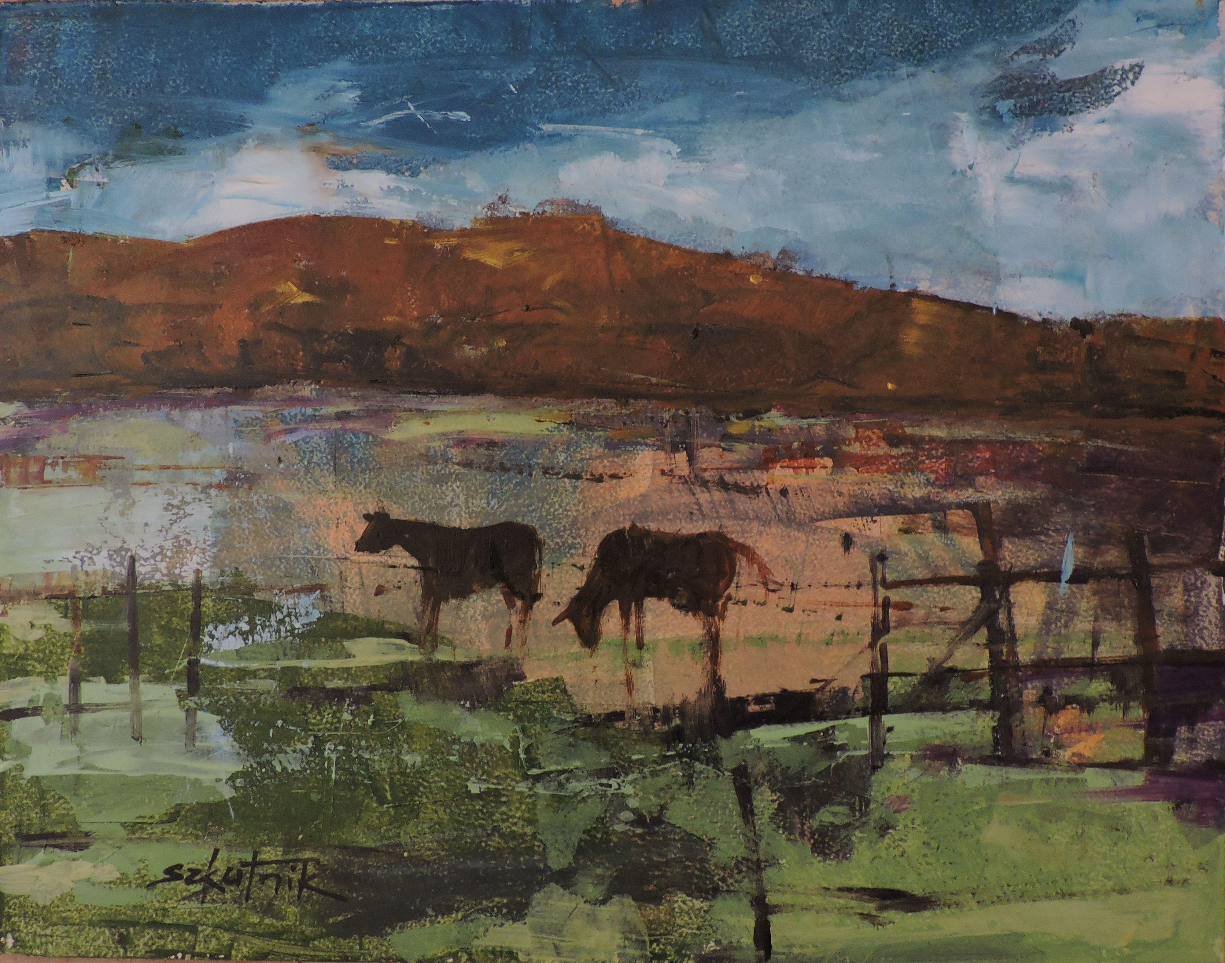 Due nel campo, Pittura, Olio su pannello di Wood - Painting di Richard Szkutnik