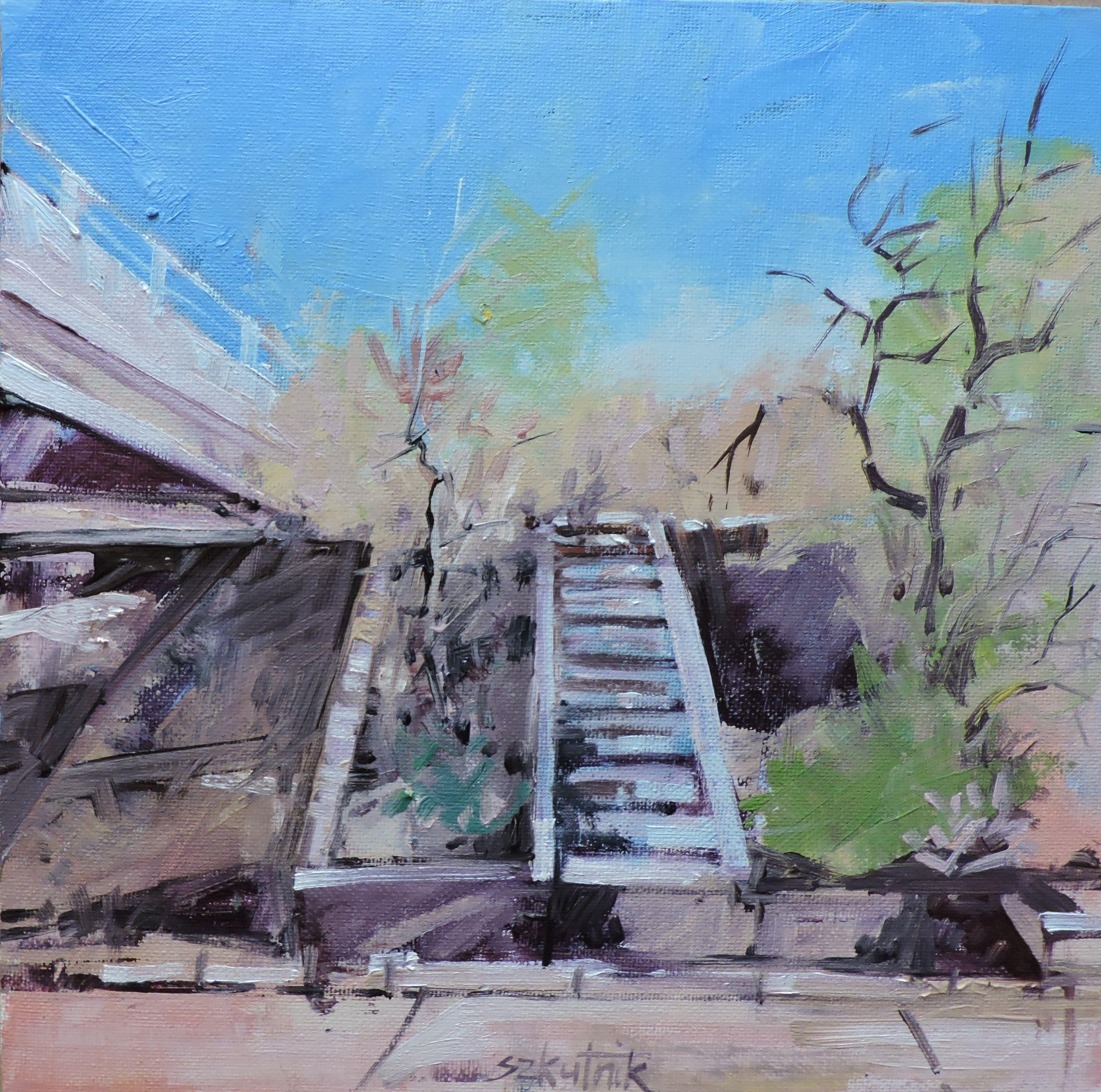 Up to the Street, Gemälde, Öl auf Leinwand – Painting von Richard Szkutnik