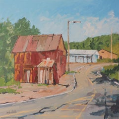 Village Street, Painting, Oil on Wood Panel