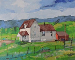 Weißes Bauernhaus, Gemälde, Öl auf Anderem