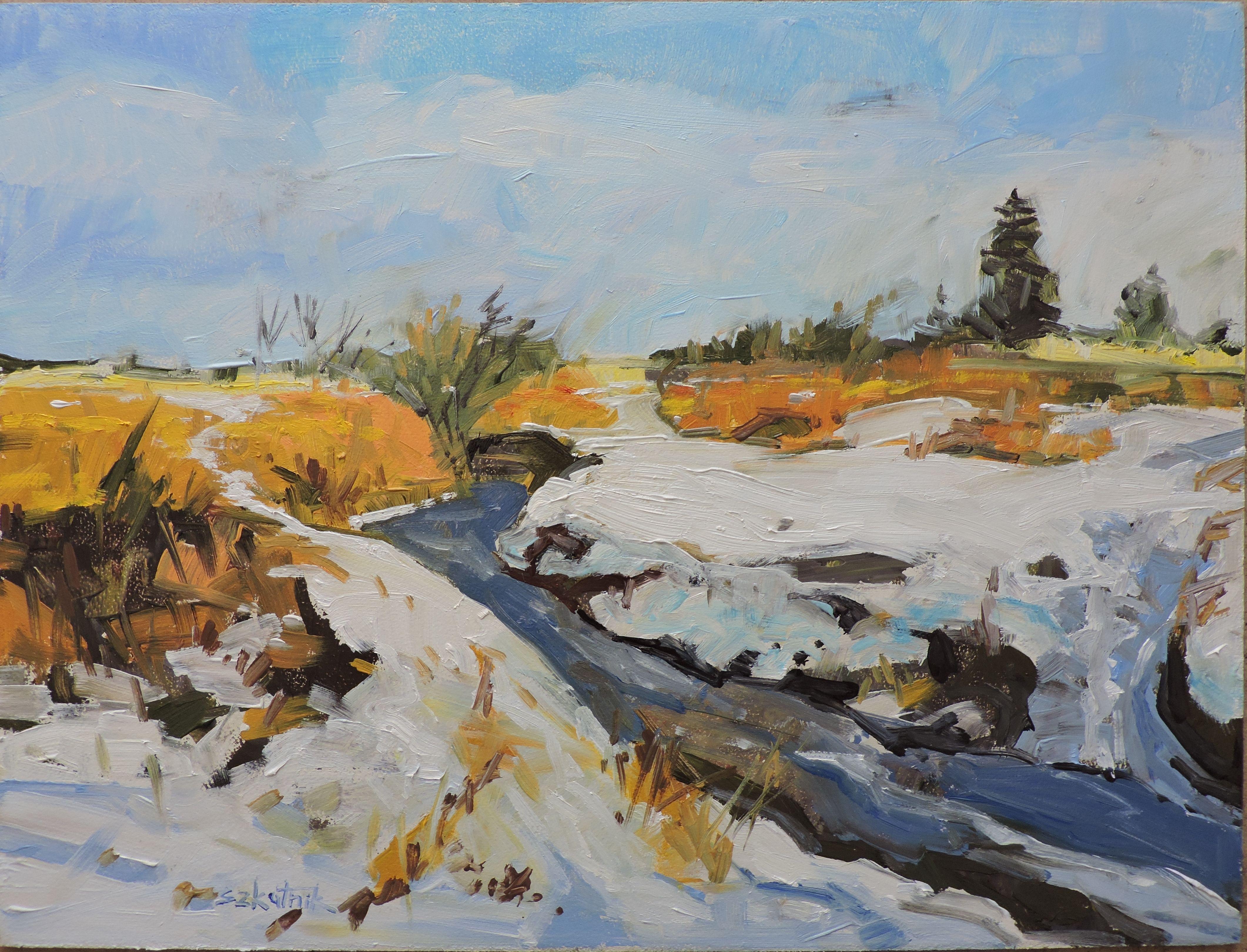 original winter en plein air landscape paint in contemporary impressionism style :: Painting :: Impressionist :: This piece comes with an official certificate of authenticity signed by the artist :: Ready to Hang: No :: Signed: Yes :: Signature