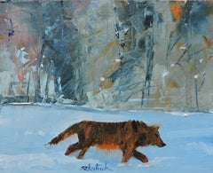 Wolf, Gemälde, Öl auf MDF-Platte