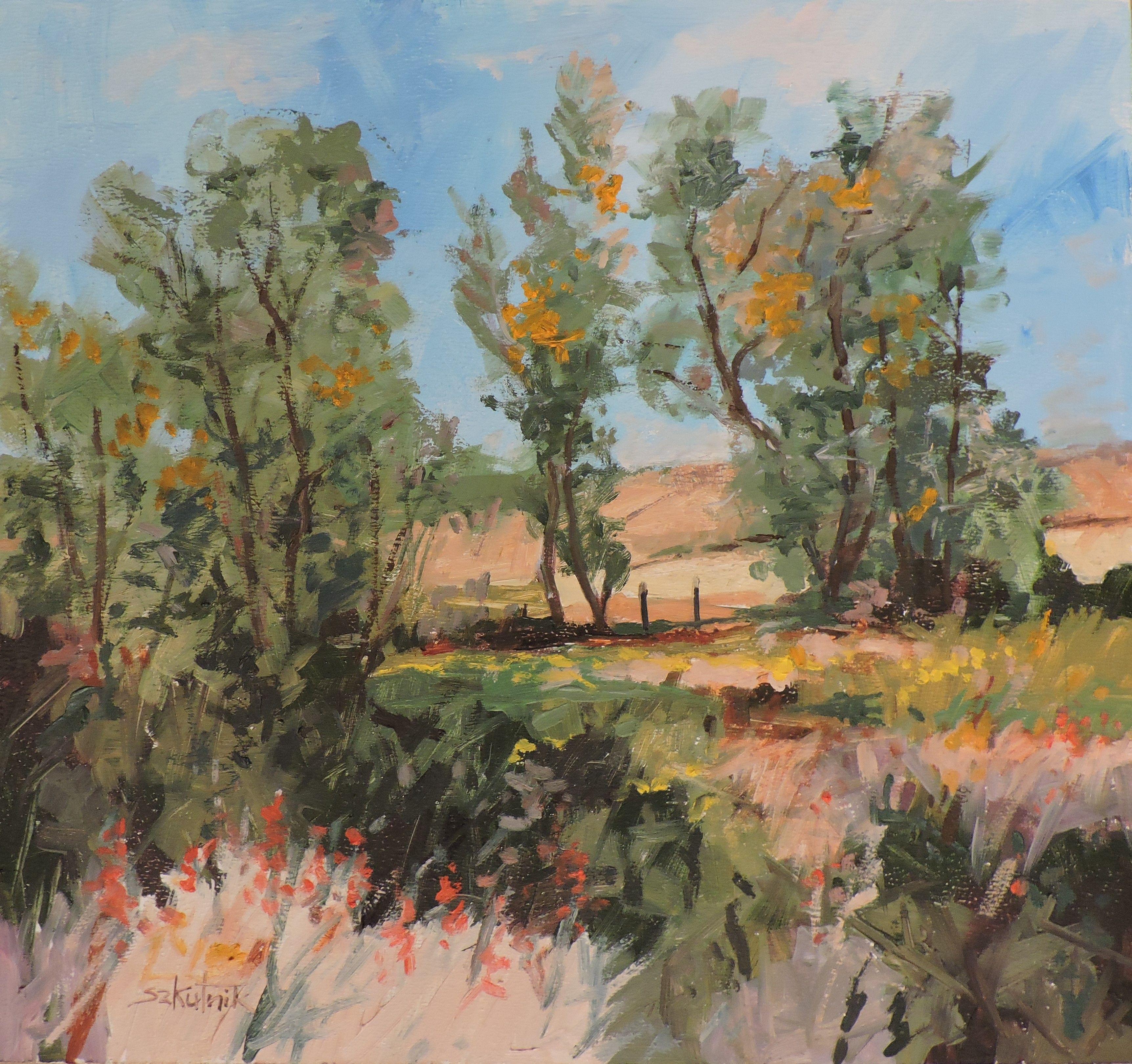 Fiume Yampa, Pittura, Olio su pannello di Wood - Painting di Richard Szkutnik
