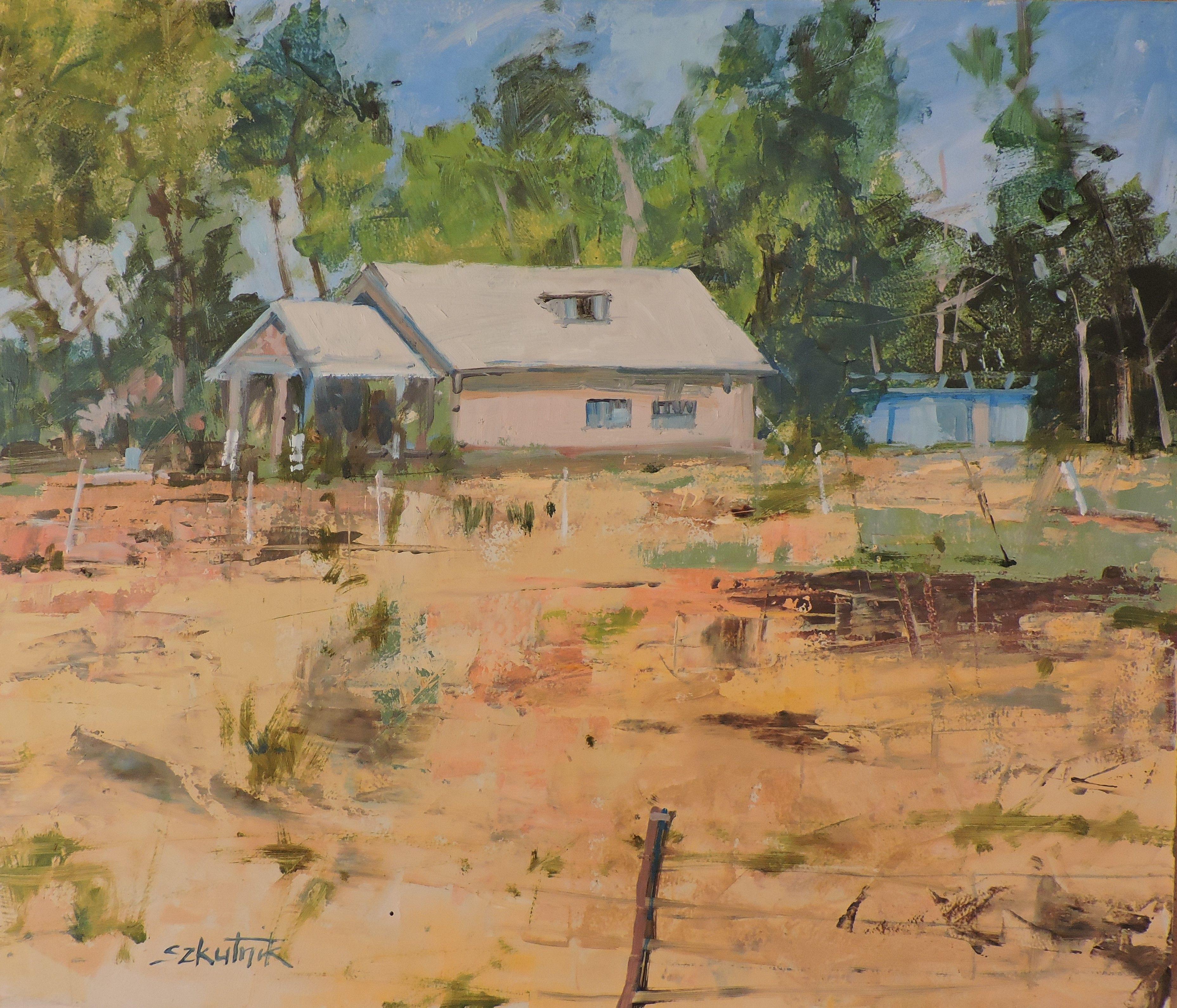 Cantiere, Pittura, Olio su pannello di Wood - Painting di Richard Szkutnik