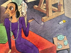 Artistics peignant des femmes nues dans un Studio A - Peut-être Playboy Cartoon