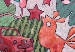 painting, colorful, abstract, canvas, contemporary, bold, "Stories - Roosters"