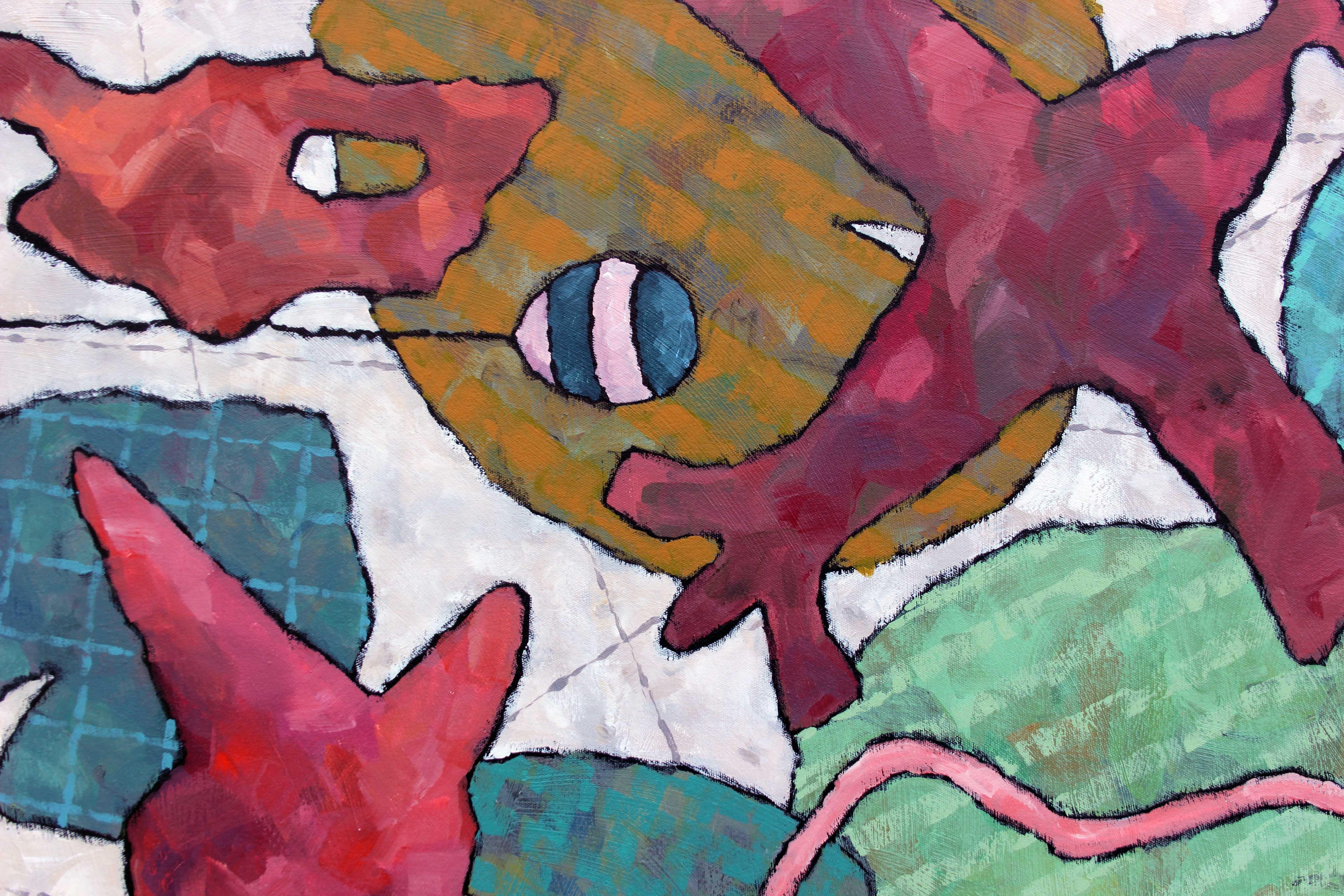 Historias - Gallos - Abstract Painting Gris de Richard Taylor