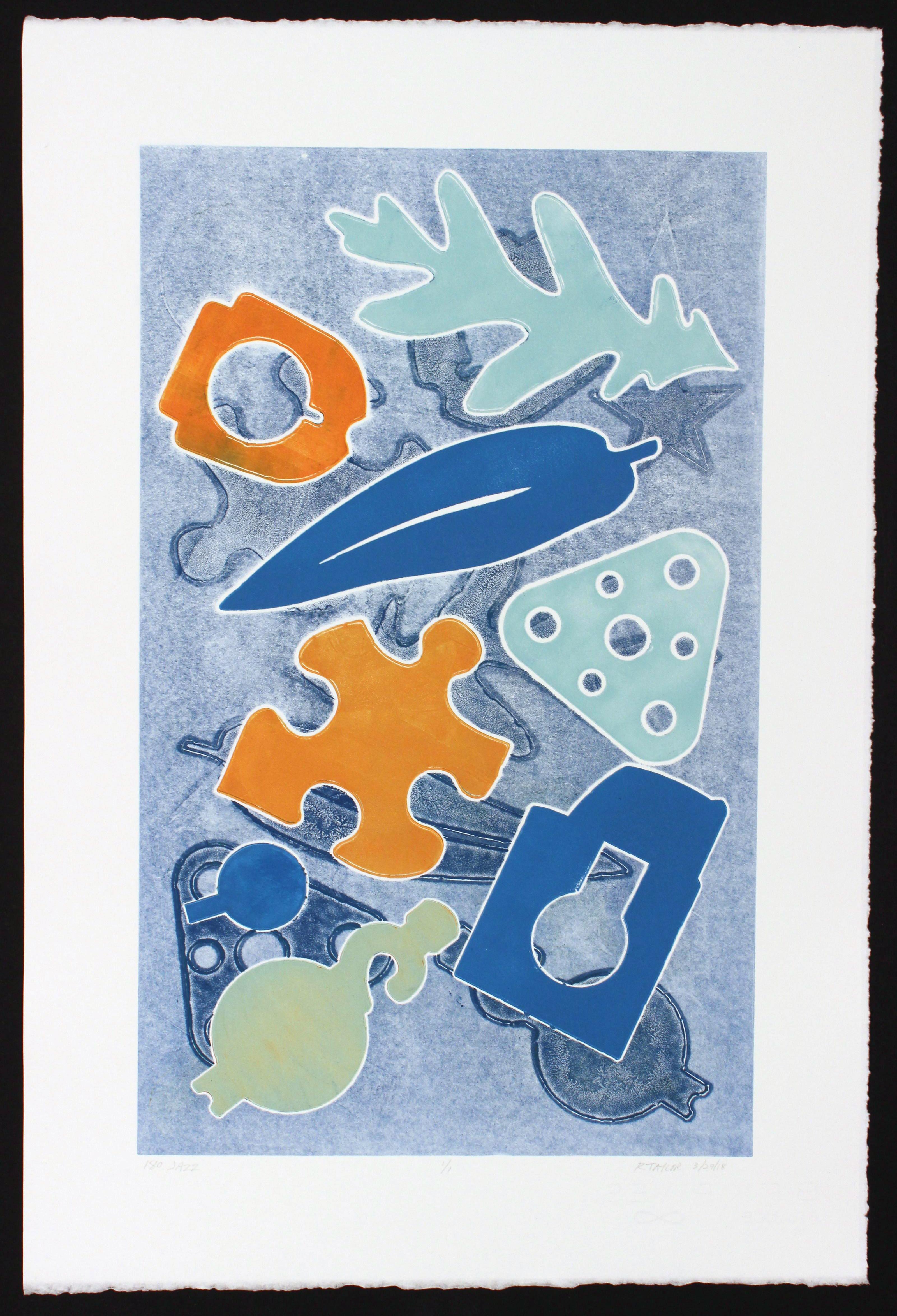 Tirage d'art, monotype, tirage unique, imprimé à la main, "180 Jazz".