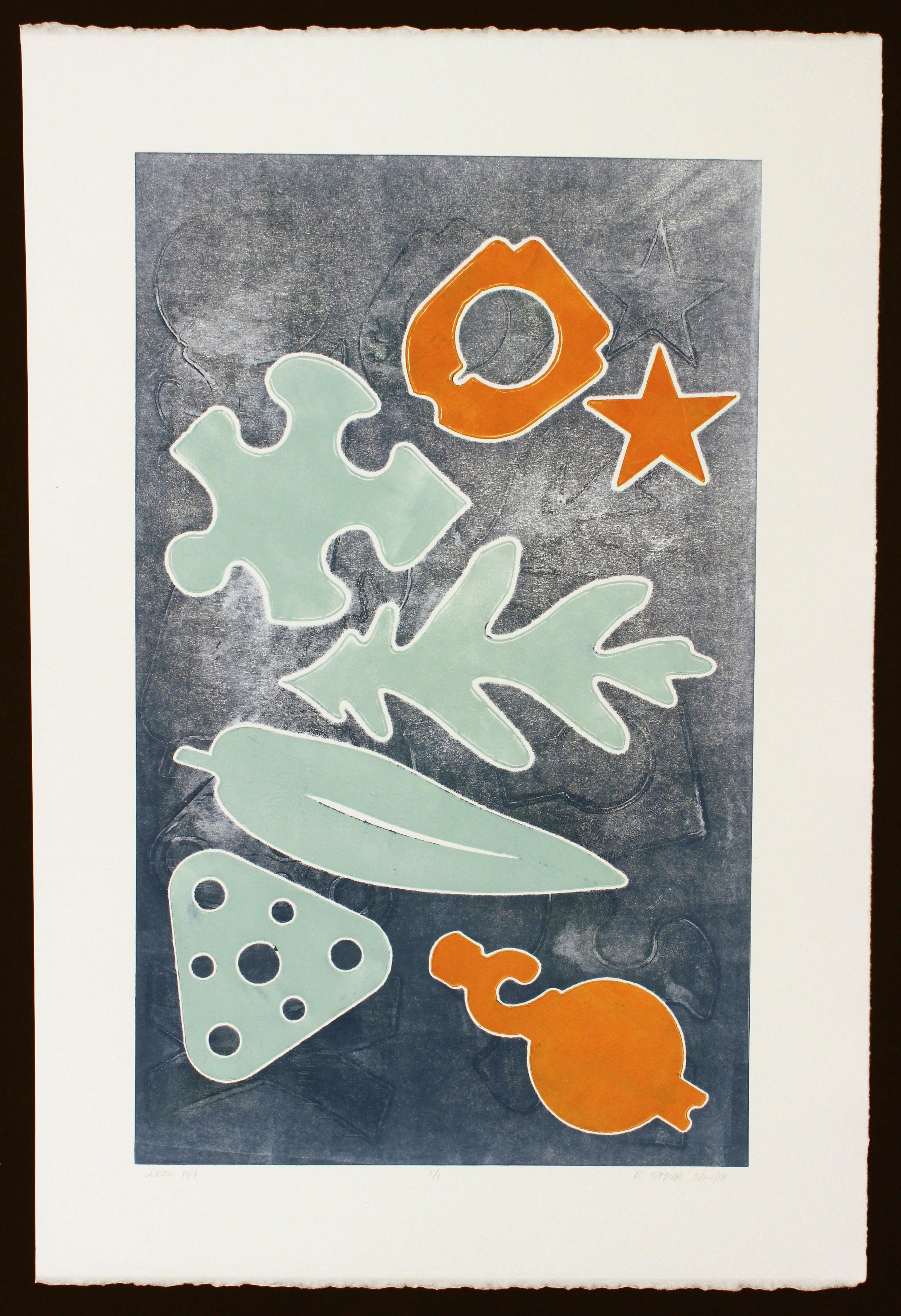 Abstract Print de Richard Taylor - Impresión artística, monoimpresión, monotipo, impresión única, impresa a mano, "181 Jazz"