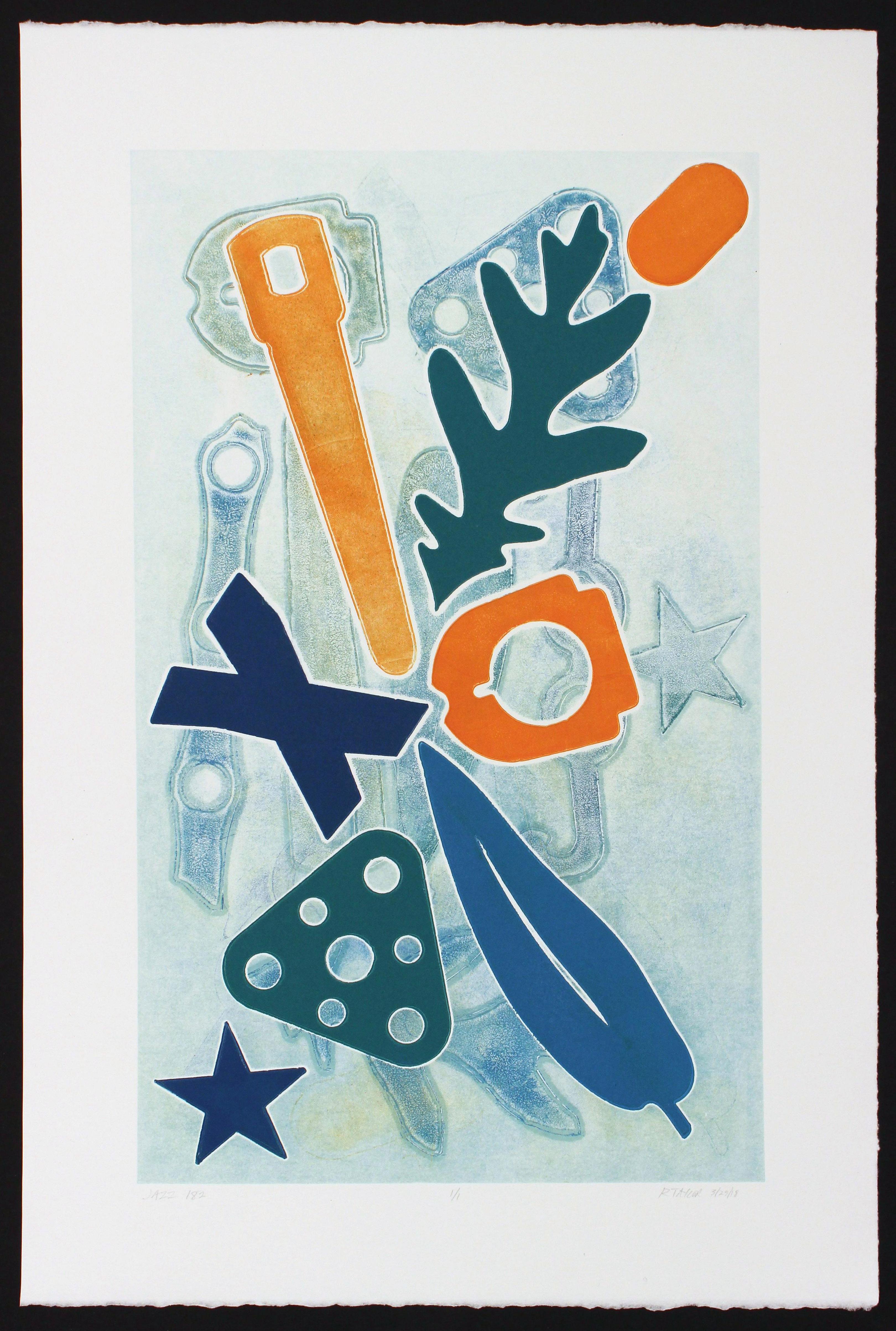 Abstract Print de Richard Taylor - Impresión artística, monoimpresión, monotipo, impresión única, impresa a mano, "182 Jazz"
