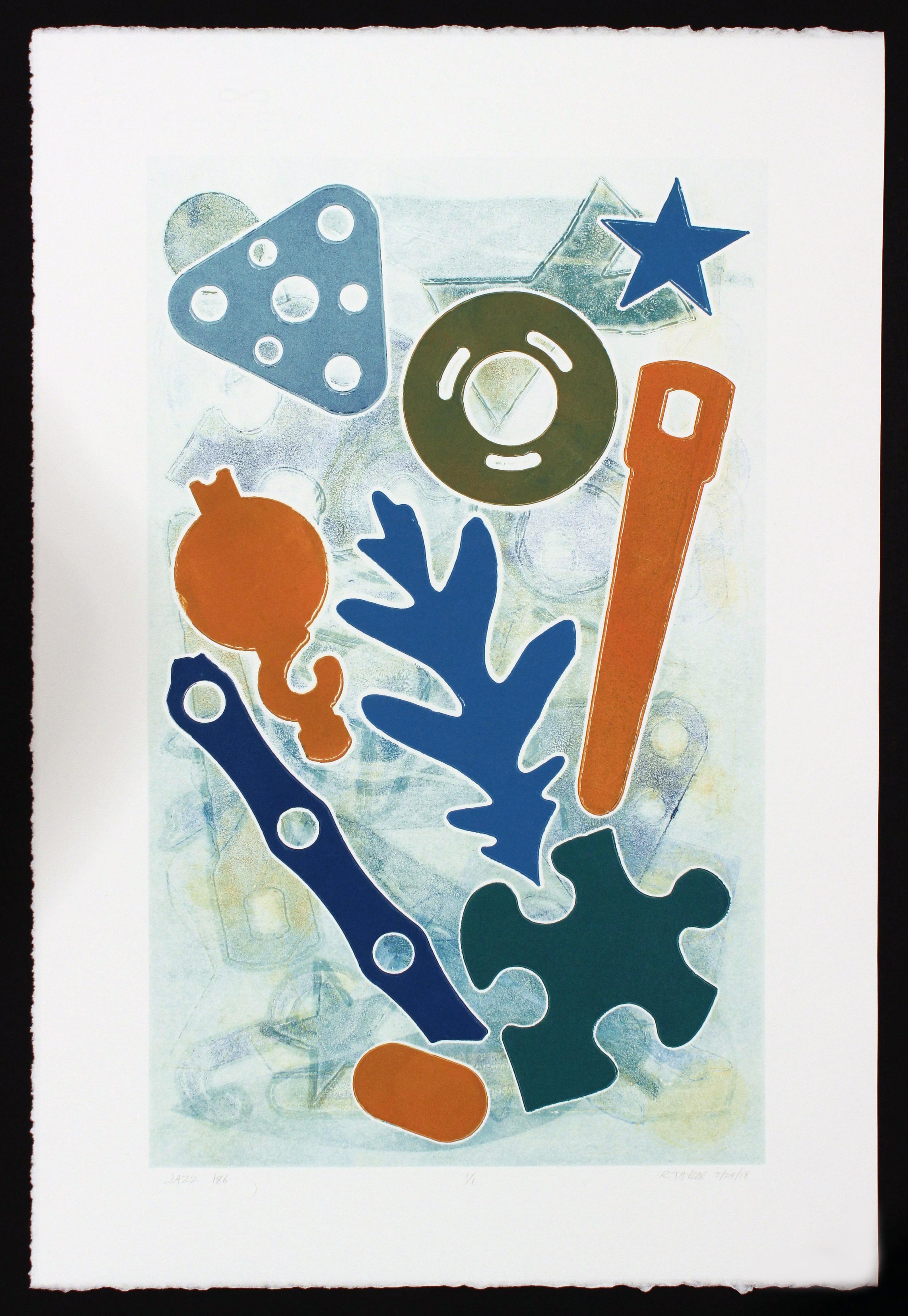 Kunstdruck, Monodruck, Monotypie, Unikatdruck, Handdruck, "Jazz 186"