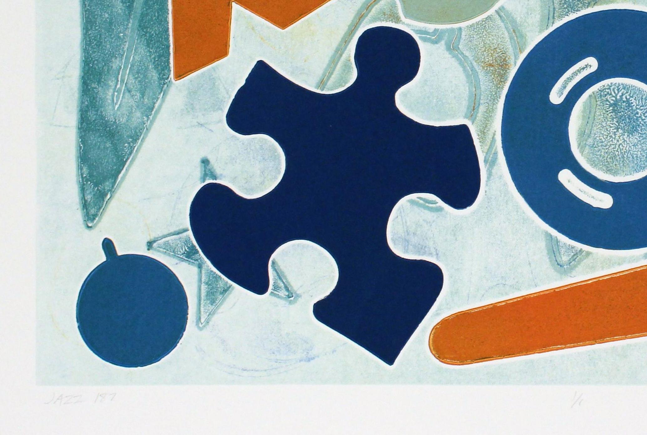 Fine art print, mono print, monotype, unique print, hand printed, “Jazz 187” (Grau), Abstract Print, von Richard Taylor