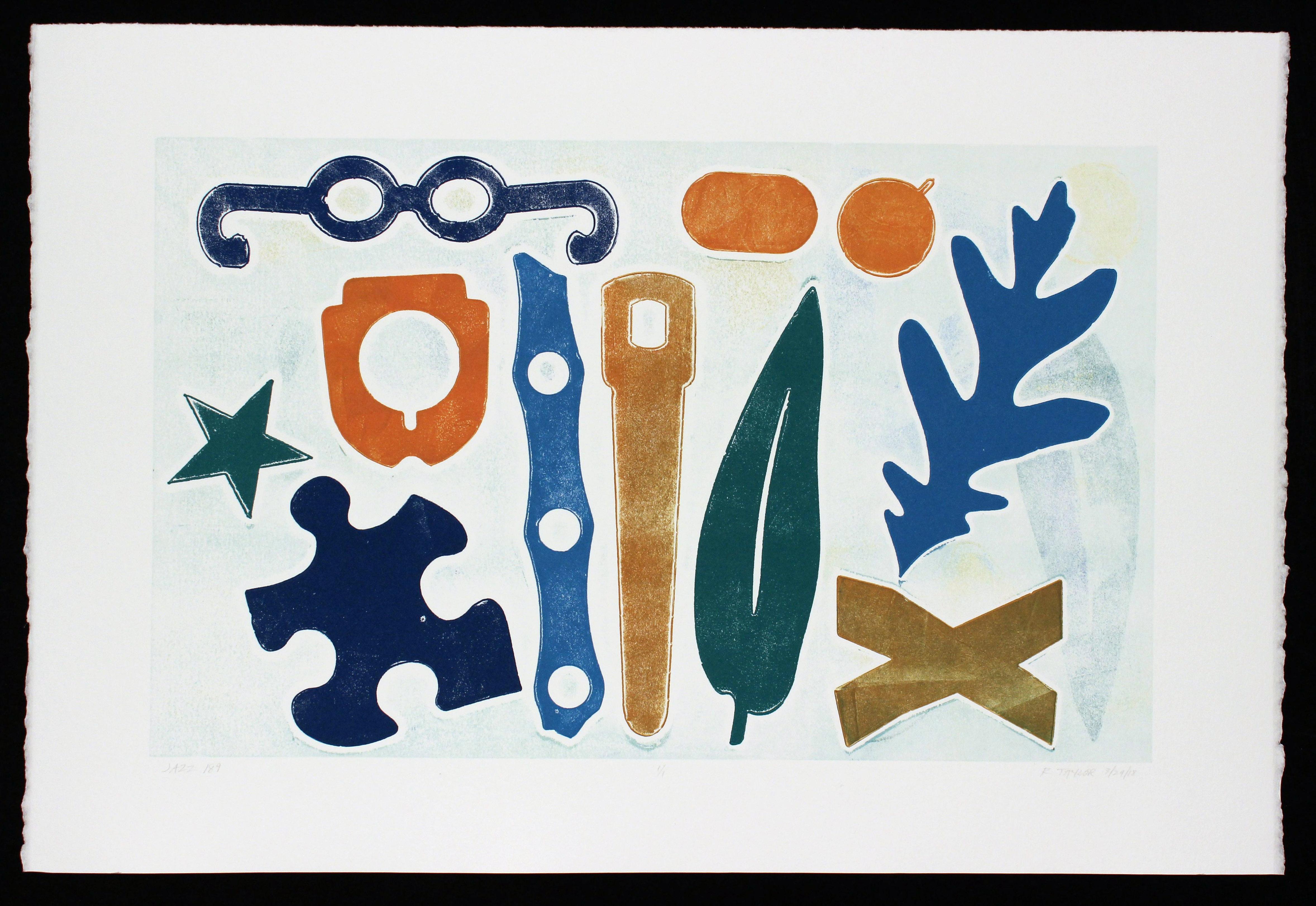 Richard Taylor Abstract Print – Fine art print, mono print, monotype, unique print, hand printed, “Jazz 189”