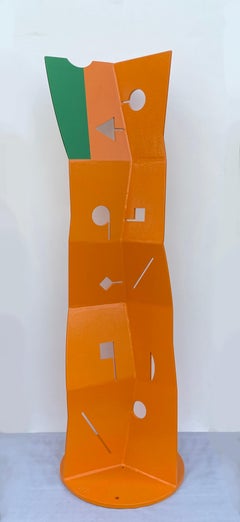 Scultura all'aperto, metallo, scultura dipinta, scultura astratta, "Boa arancione"