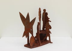 Sculpture debout, plateau de table, acier rouillé, figuratif, brun, "Small Townes 5"