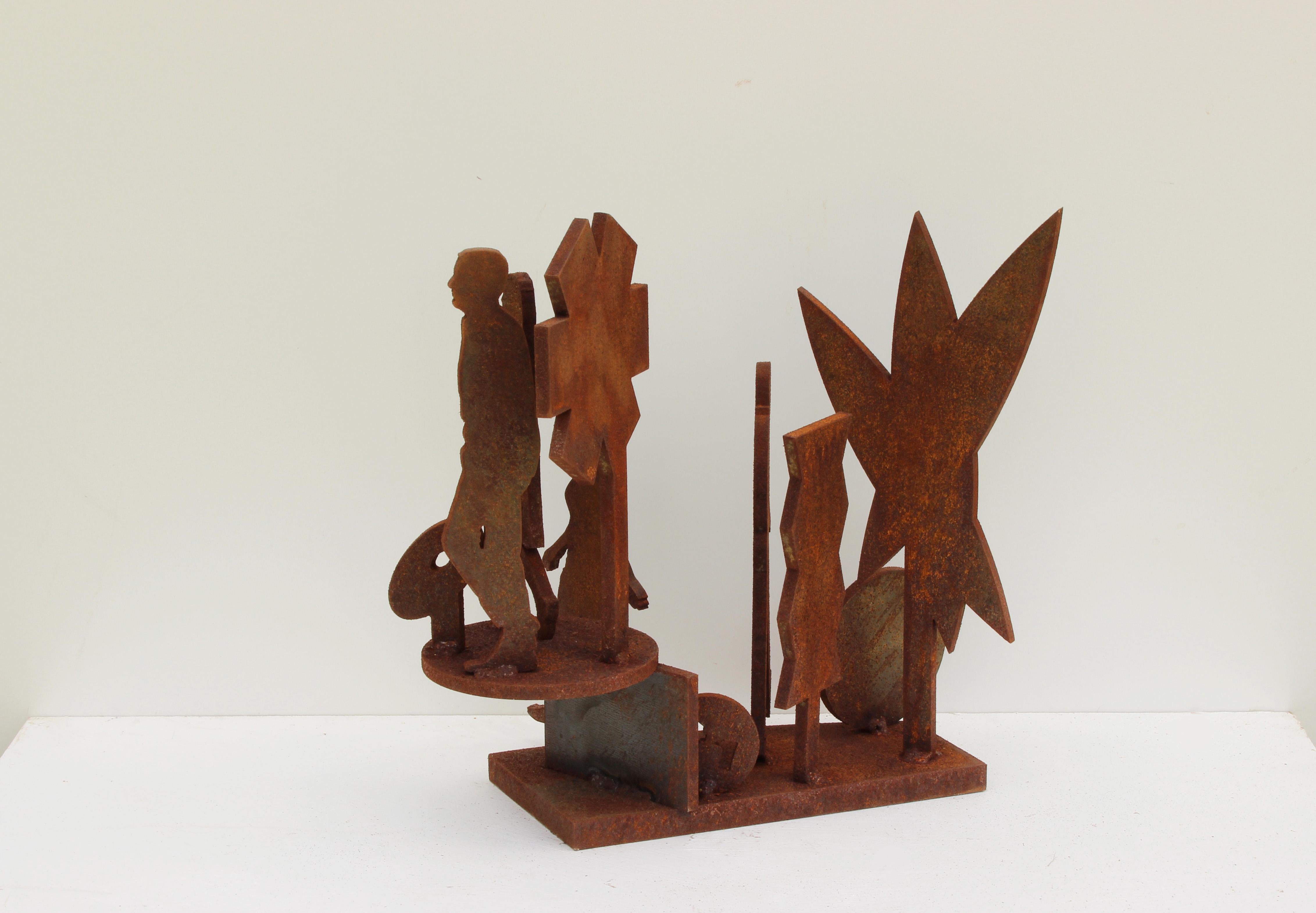 Ma série de sculptures Small Townes sont des pièces de table en acier rouillé. Ce sont des pièces durables, qui invitent à regarder sous tous les angles, et qui peuvent être placées sur une table ou un piédestal. Ces sculptures projettent des ombres